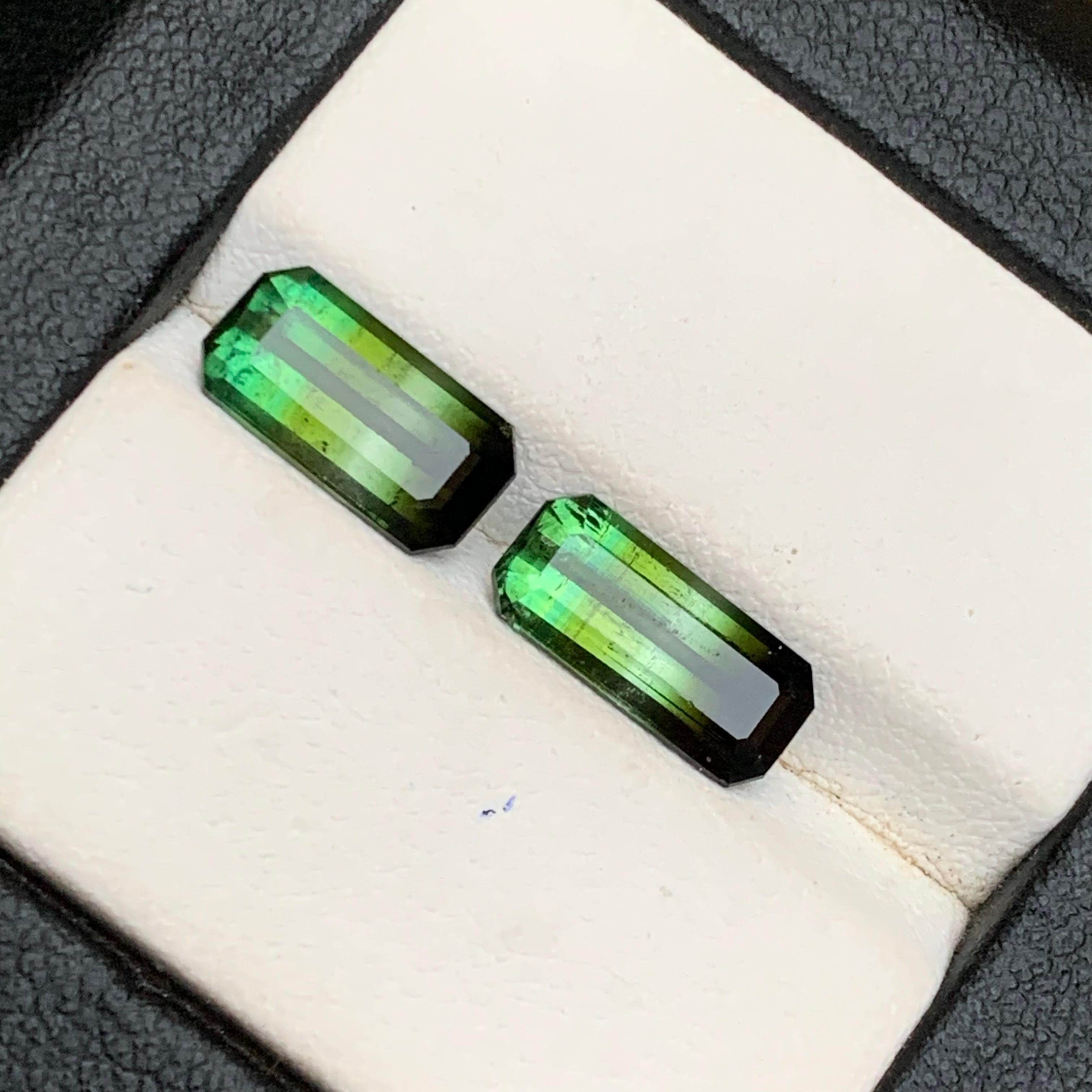 Naturelle Olive Green Bicolor Tourmaline 4.62 Ct Emerald Cut Loose Gemstones Set en vente 5