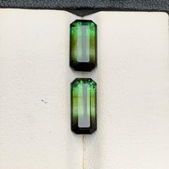 Tormalina bicolore verde oliva naturale 4.62 carati taglio smeraldo Set di gemme sfuse
