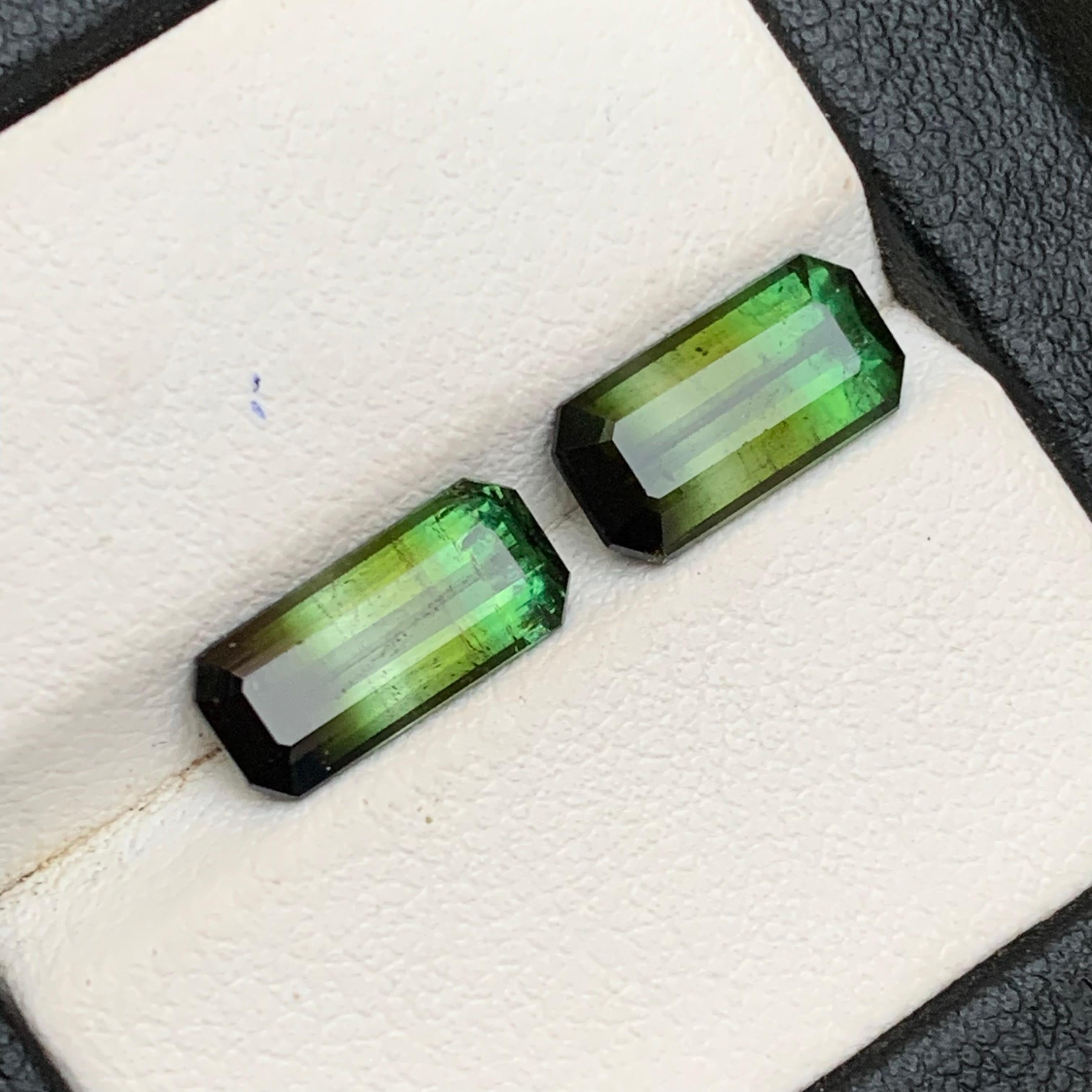 Contemporain Naturelle Olive Green Bicolor Tourmaline 4.62 Ct Emerald Cut Loose Gemstones Set en vente