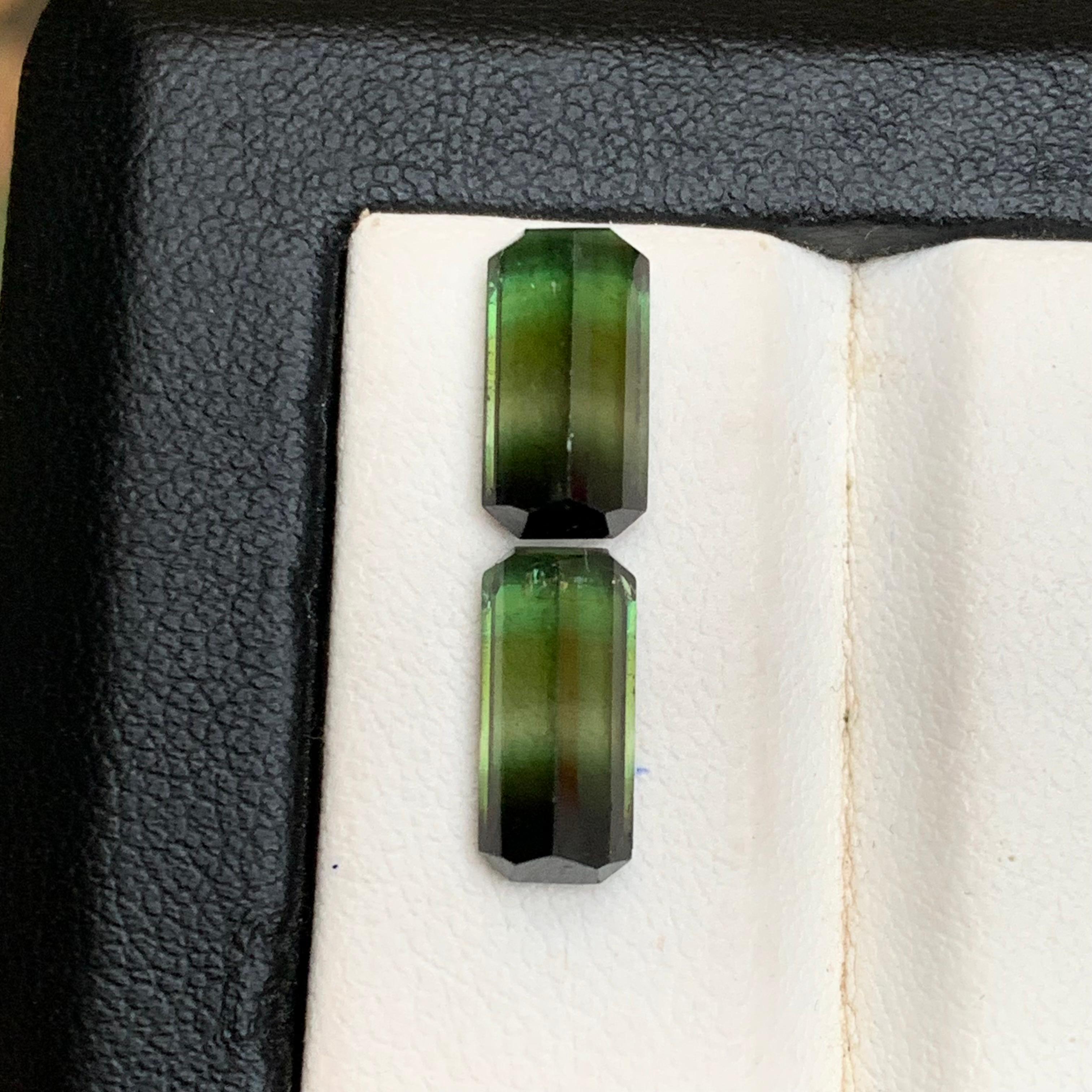 Naturelle Olive Green Bicolor Tourmaline 4.62 Ct Emerald Cut Loose Gemstones Set en vente 1