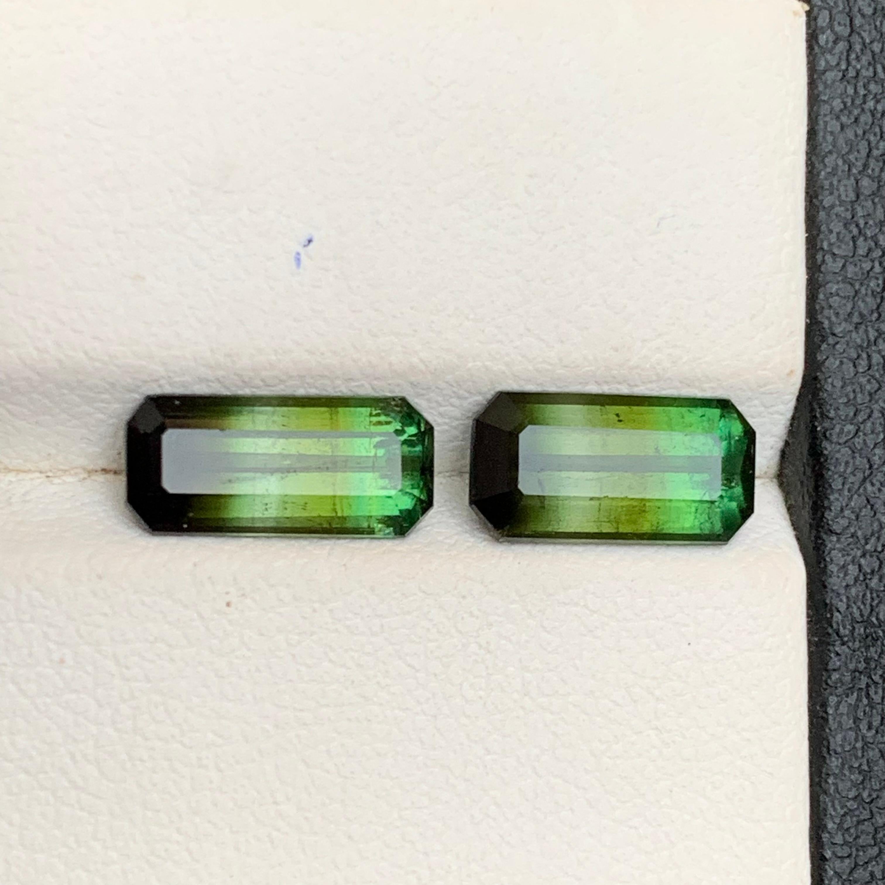 Naturelle Olive Green Bicolor Tourmaline 4.62 Ct Emerald Cut Loose Gemstones Set en vente 2