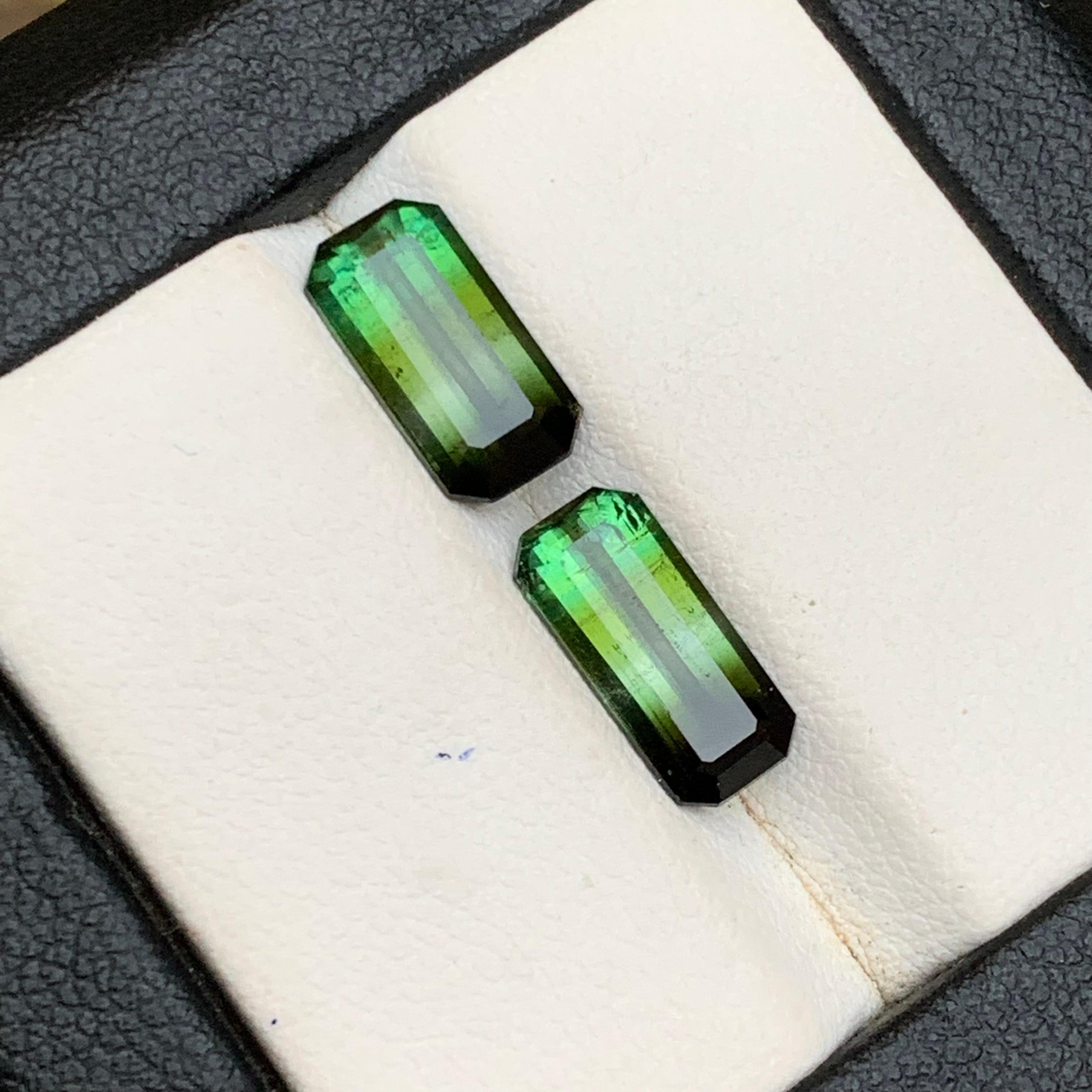 Naturelle Olive Green Bicolor Tourmaline 4.62 Ct Emerald Cut Loose Gemstones Set en vente 3