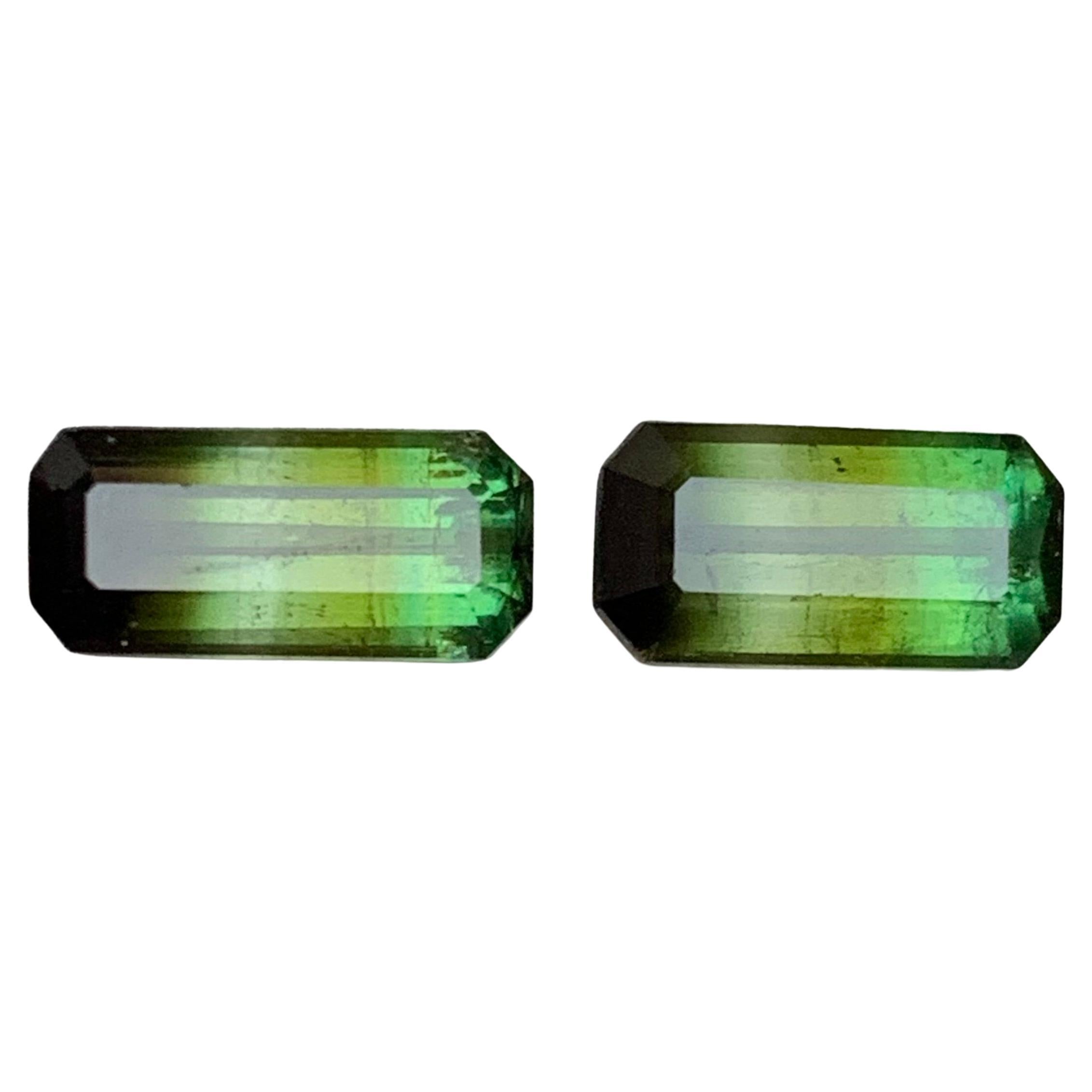 Naturelle Olive Green Bicolor Tourmaline 4.62 Ct Emerald Cut Loose Gemstones Set
