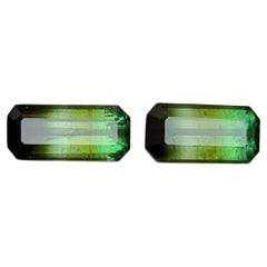 Naturelle Olive Green Bicolor Tourmaline 4.62 Ct Emerald Cut Loose Gemstones Set