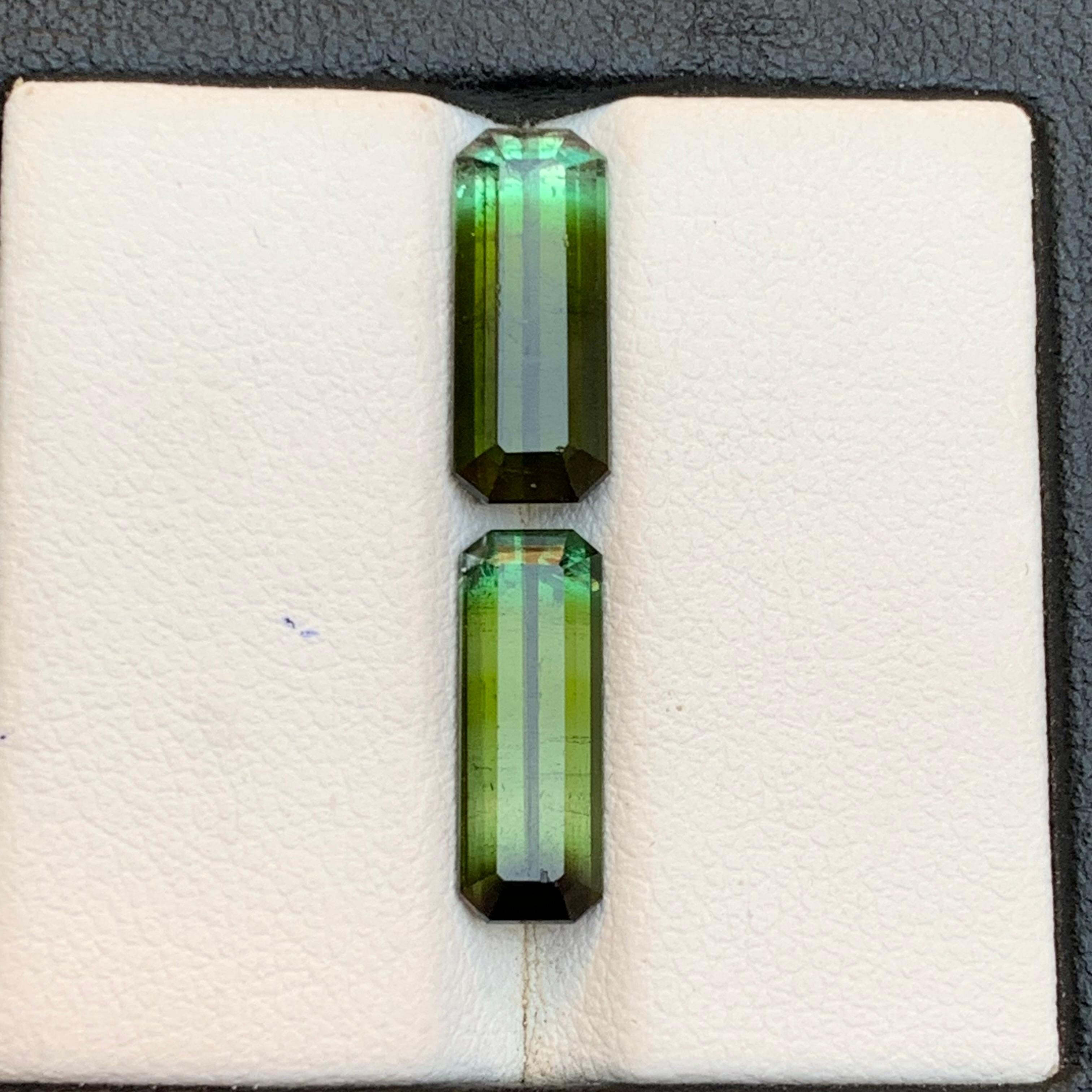 Naturelle Olive Green Bicolor Tourmaline 5.86 Ct Emerald Cut Loose Gemstones Set en vente 4