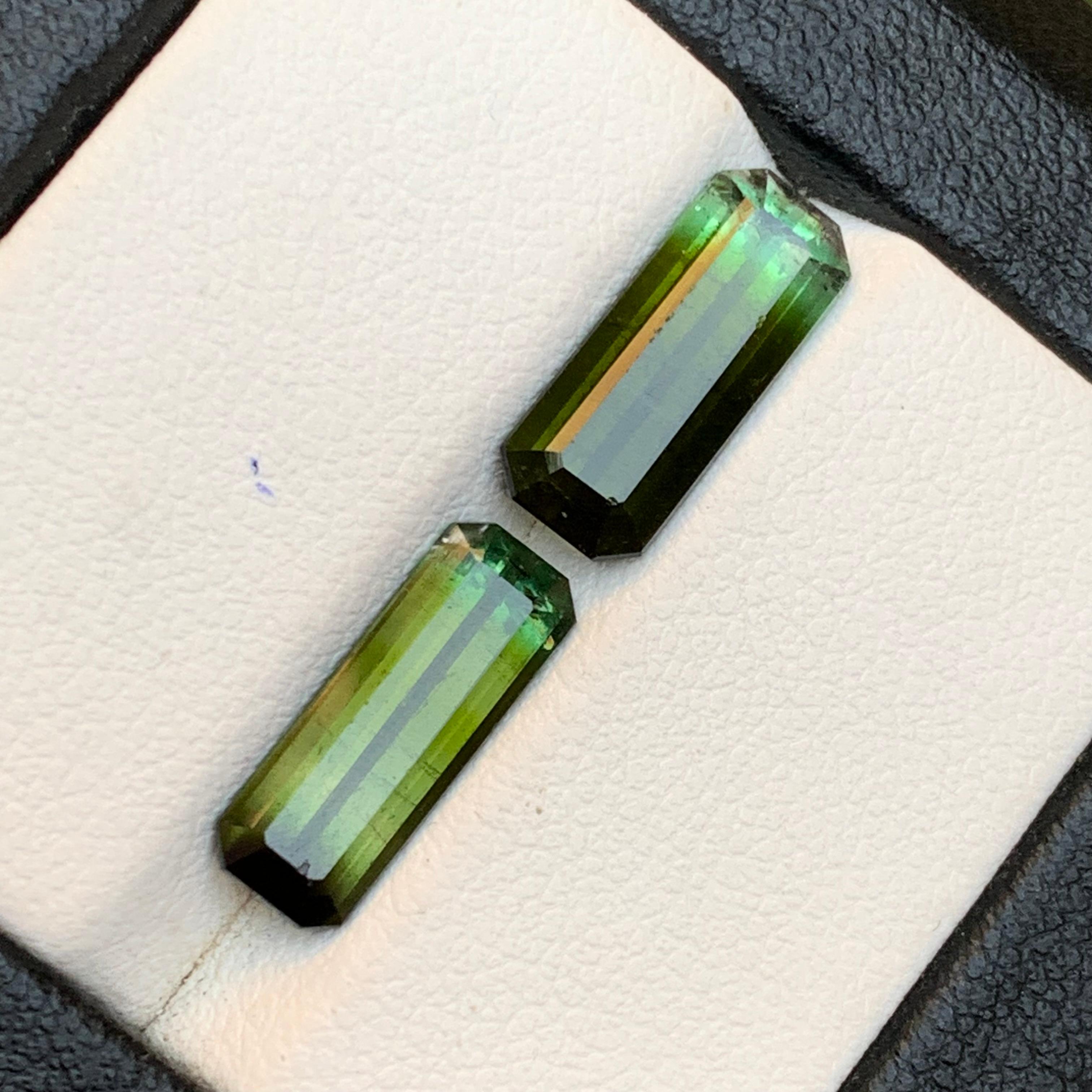 Naturelle Olive Green Bicolor Tourmaline 5.86 Ct Emerald Cut Loose Gemstones Set en vente 6