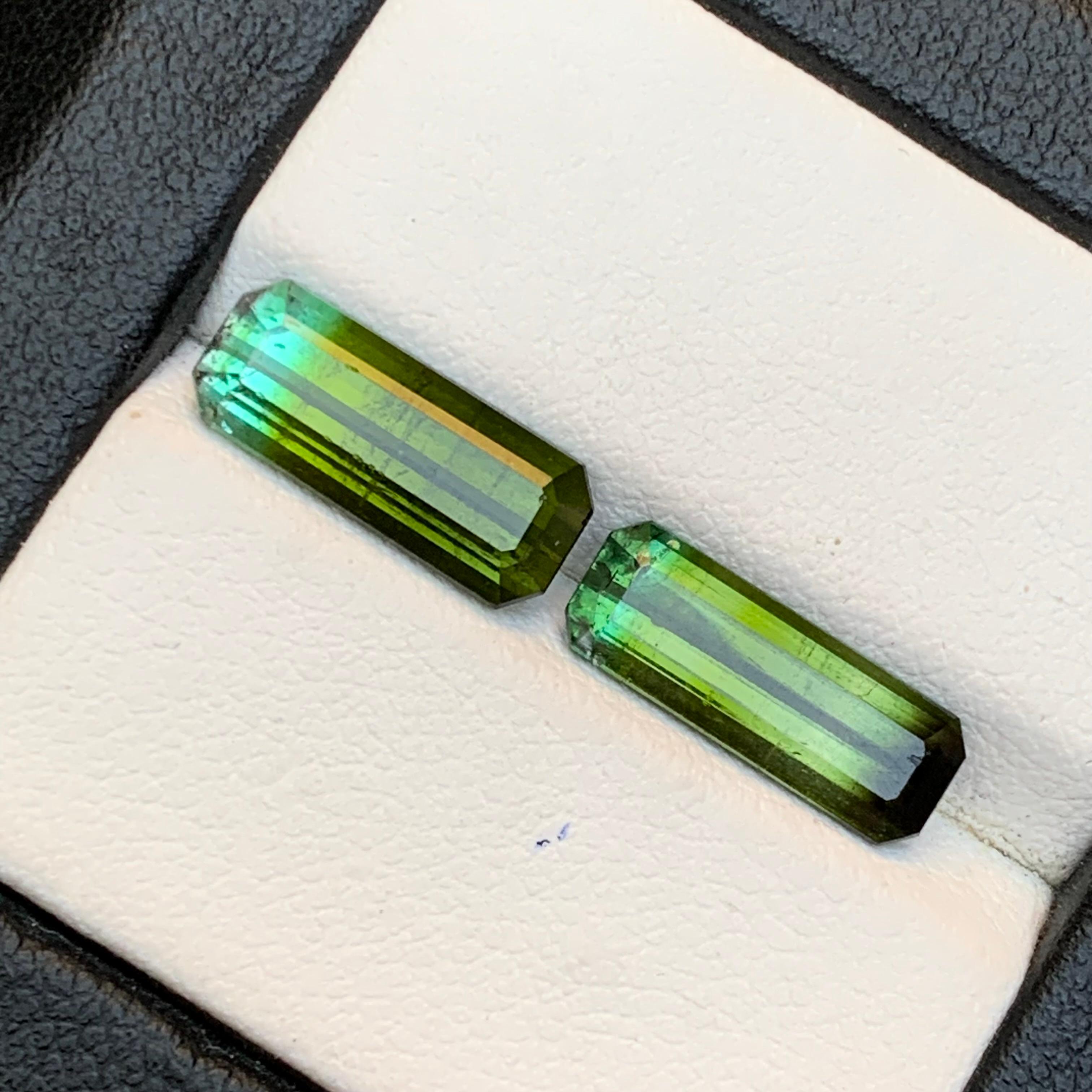 Naturelle Olive Green Bicolor Tourmaline 5.86 Ct Emerald Cut Loose Gemstones Set Unisexe en vente