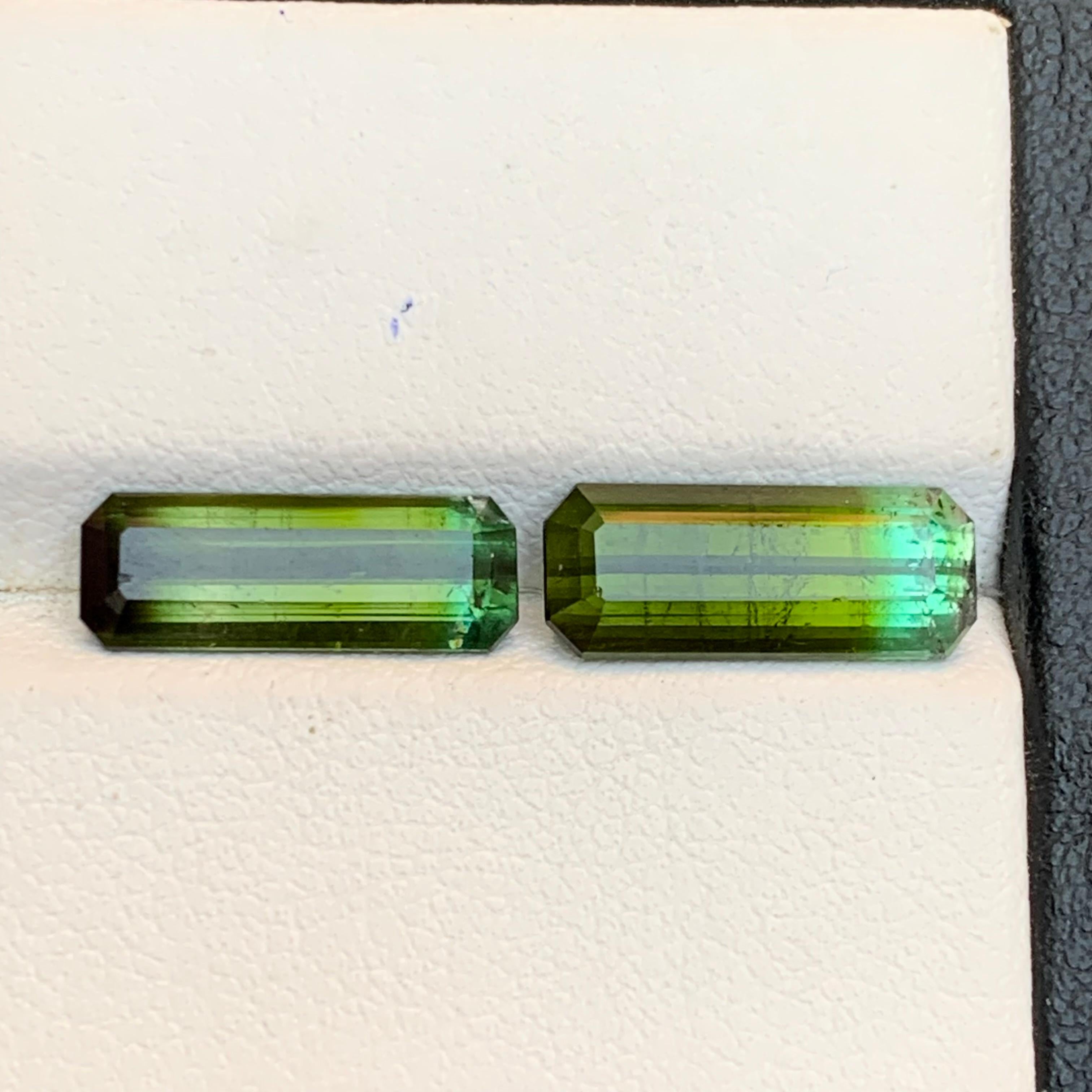 Naturelle Olive Green Bicolor Tourmaline 5.86 Ct Emerald Cut Loose Gemstones Set en vente 2