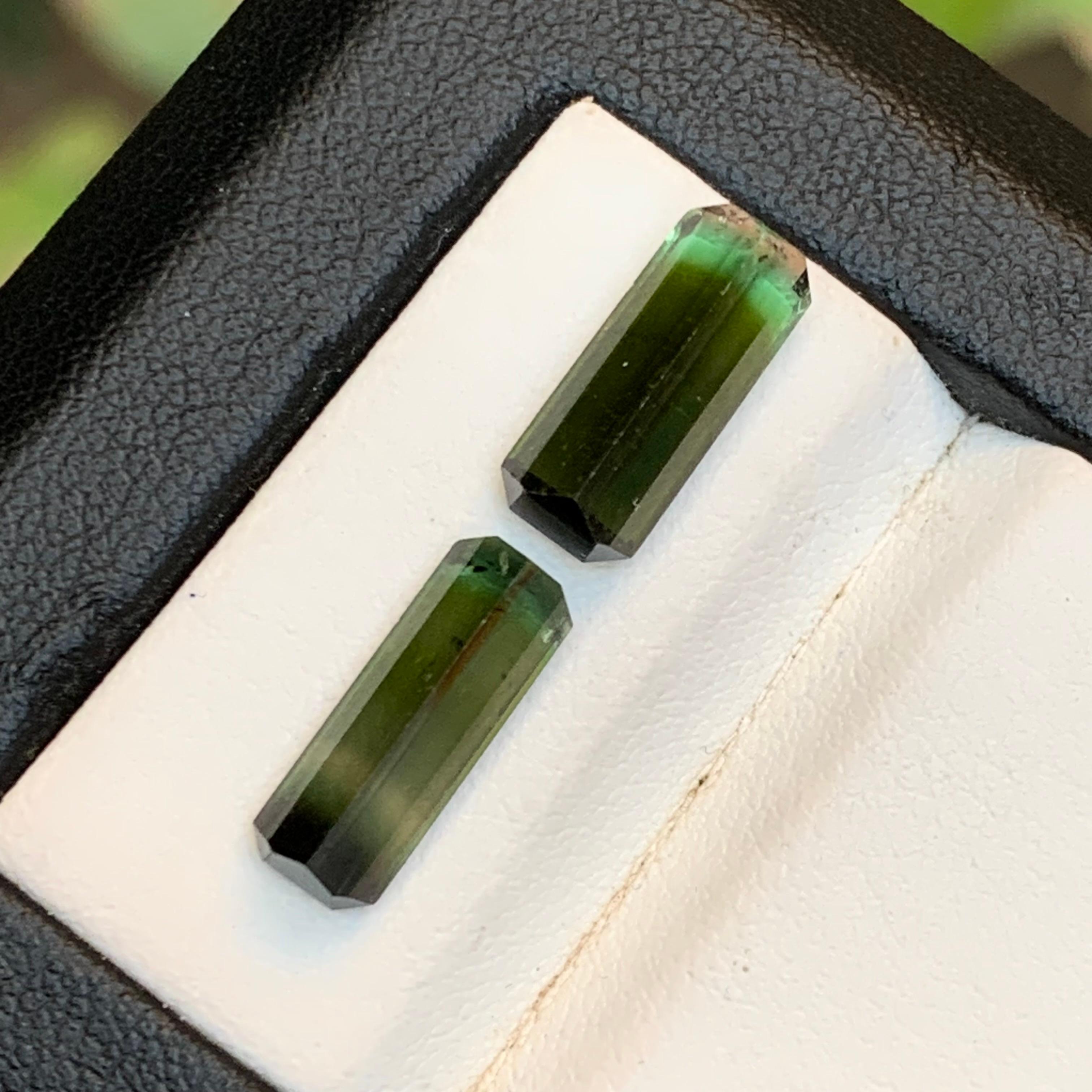 Naturelle Olive Green Bicolor Tourmaline 5.86 Ct Emerald Cut Loose Gemstones Set en vente 3