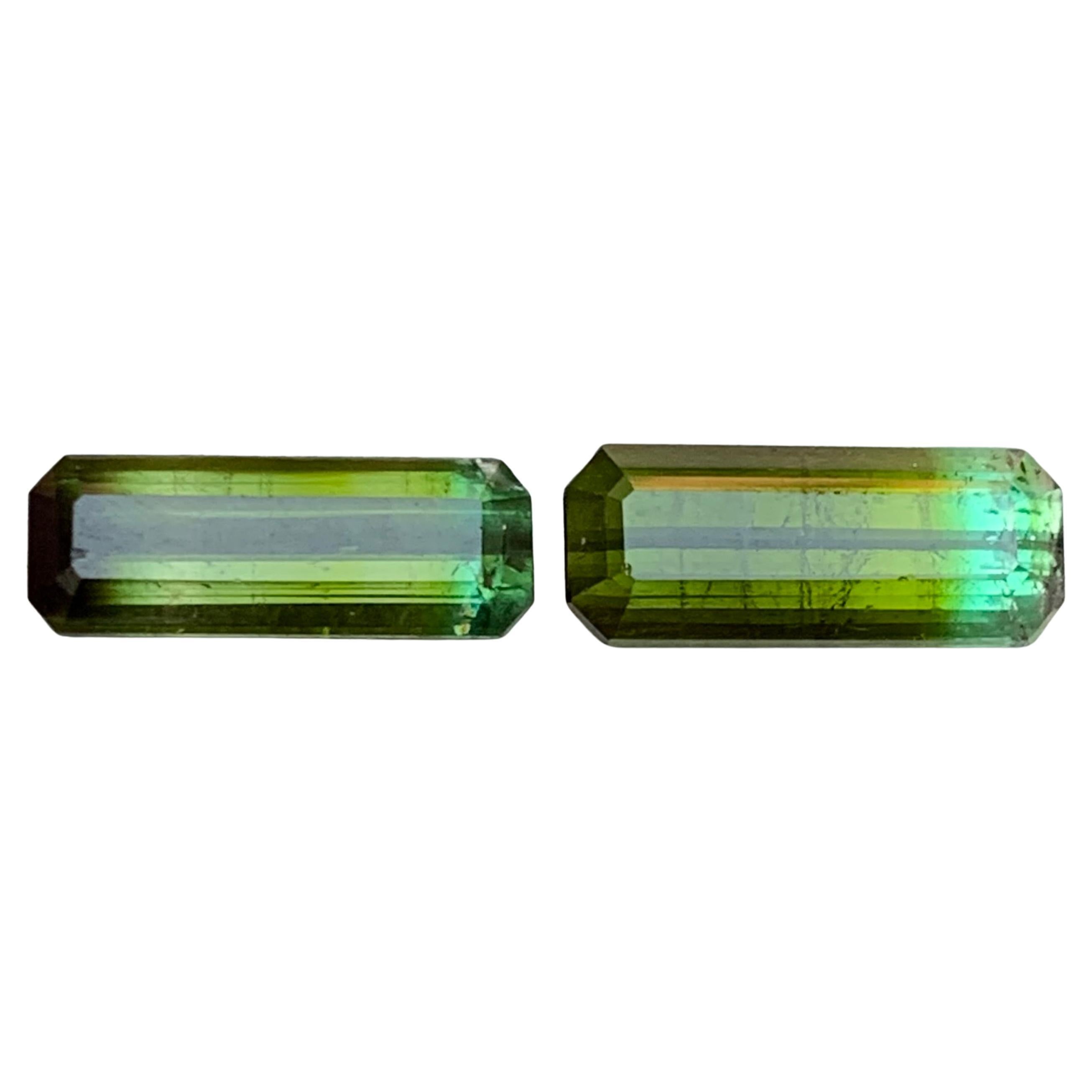 Naturelle Olive Green Bicolor Tourmaline 5.86 Ct Emerald Cut Loose Gemstones Set