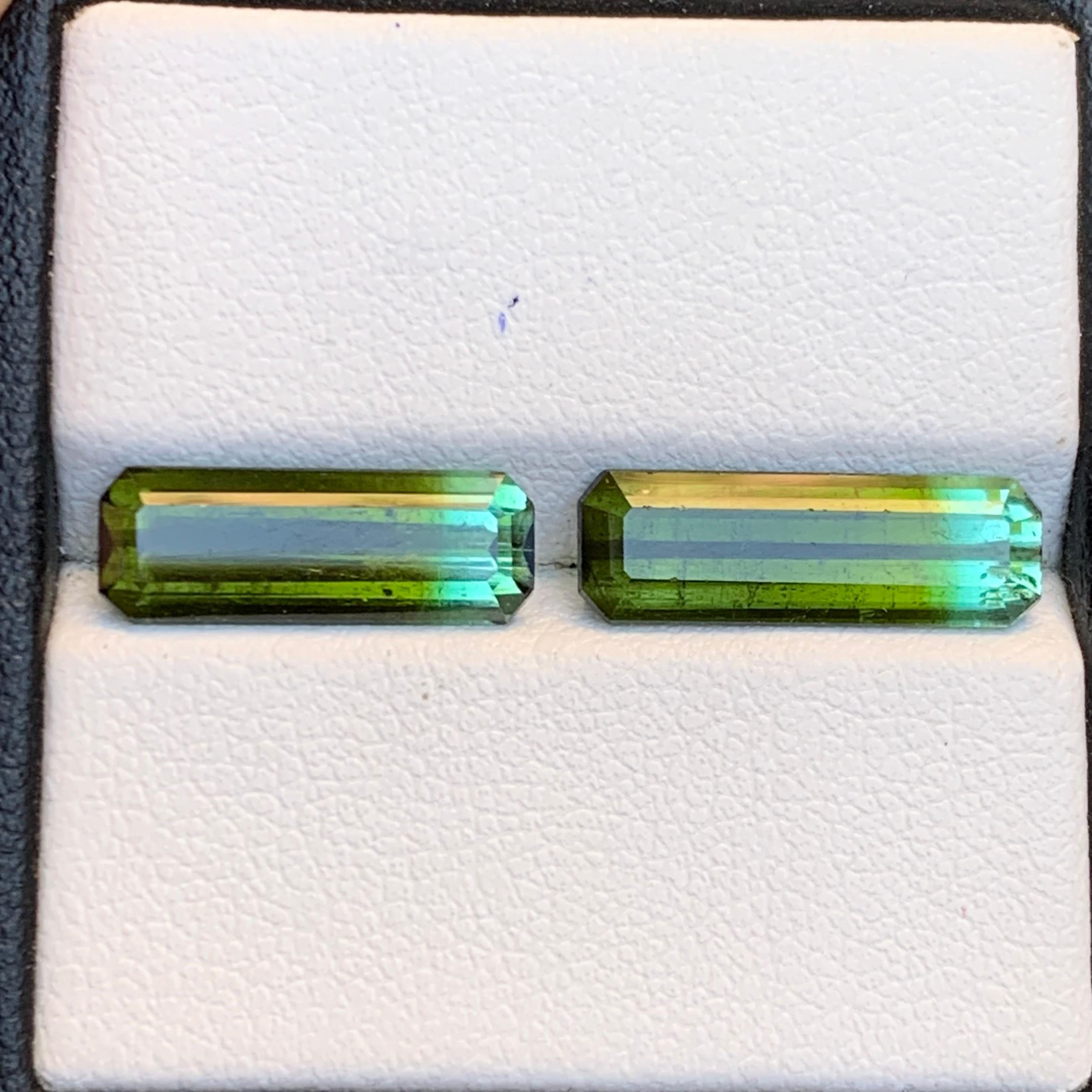 Natürlicher Olivgrüner Bicolor Turmalin 6,33 Ct Smaragdschliff Lose Edelsteinpaar im Angebot 5
