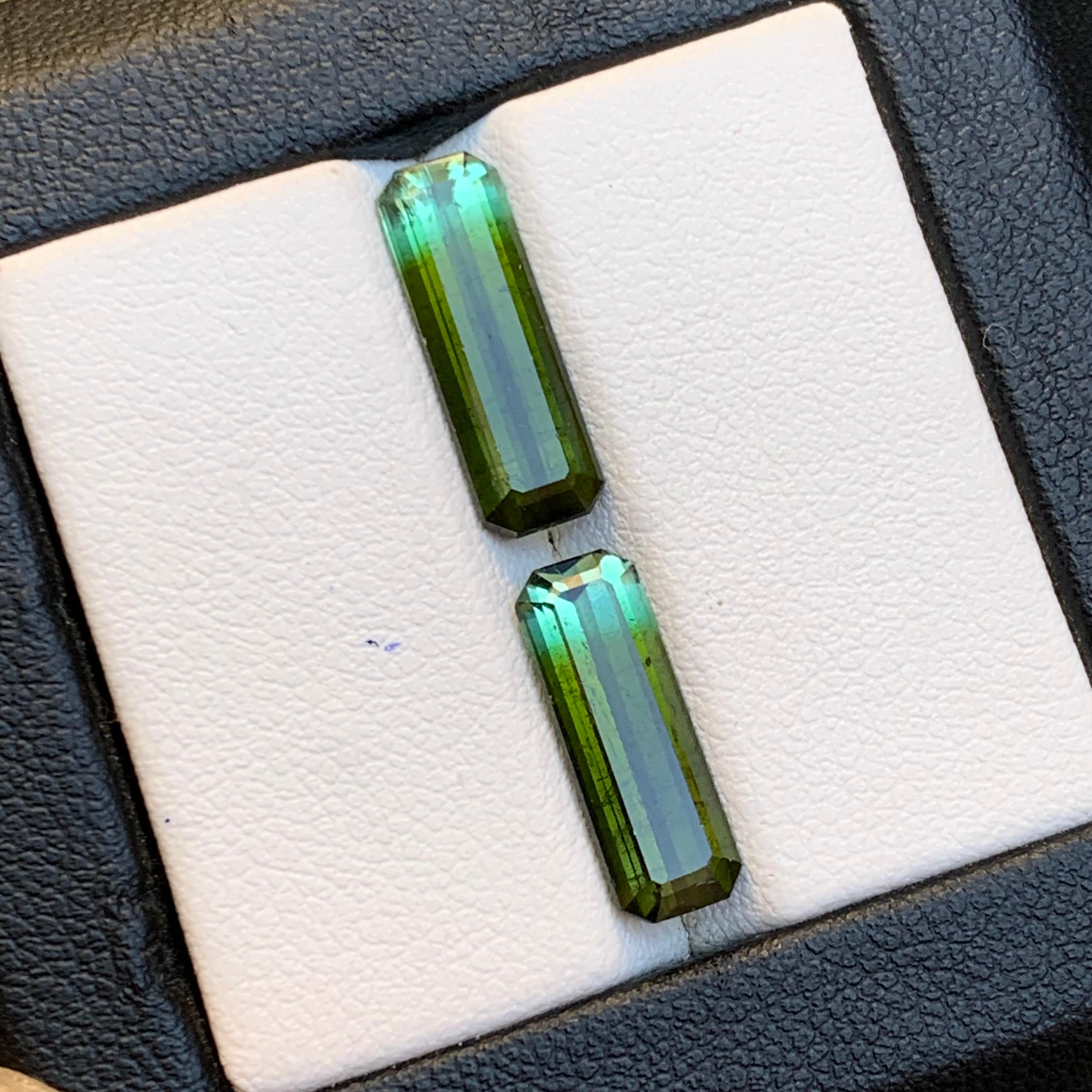 Natürlicher Olivgrüner Bicolor Turmalin 6,33 Ct Smaragdschliff Lose Edelsteinpaar im Angebot 6