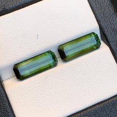 Natural Olive Green Bicolor Tourmaline 6.38 Ct Emerald Cut Loose Gemstone Set