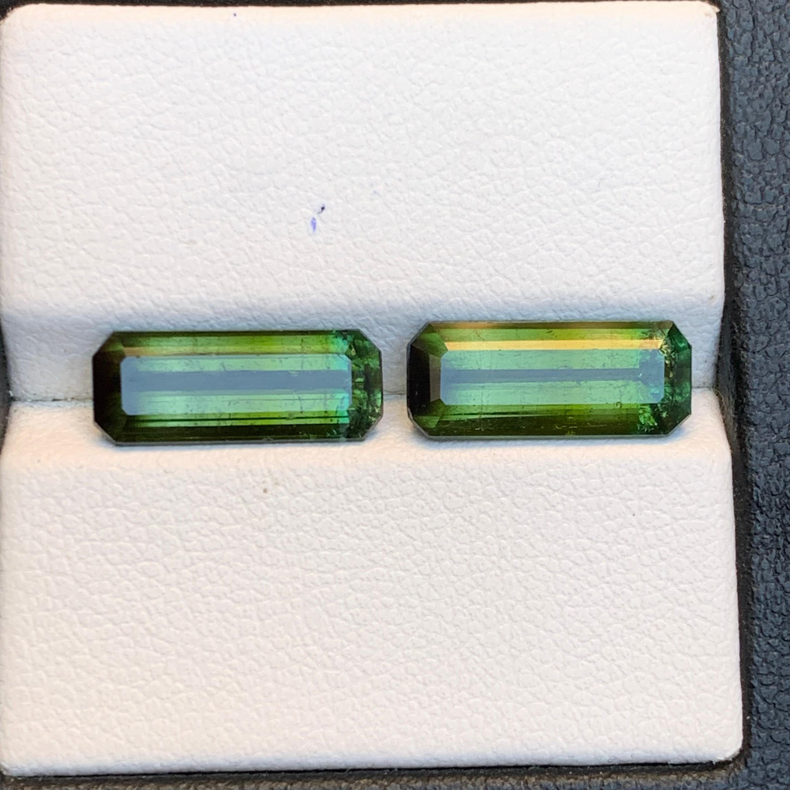 Contemporain Nature Greene & Greene Greene Tourmaline 6.38 Ct Emerald Cut Loose Gemstone Set en vente