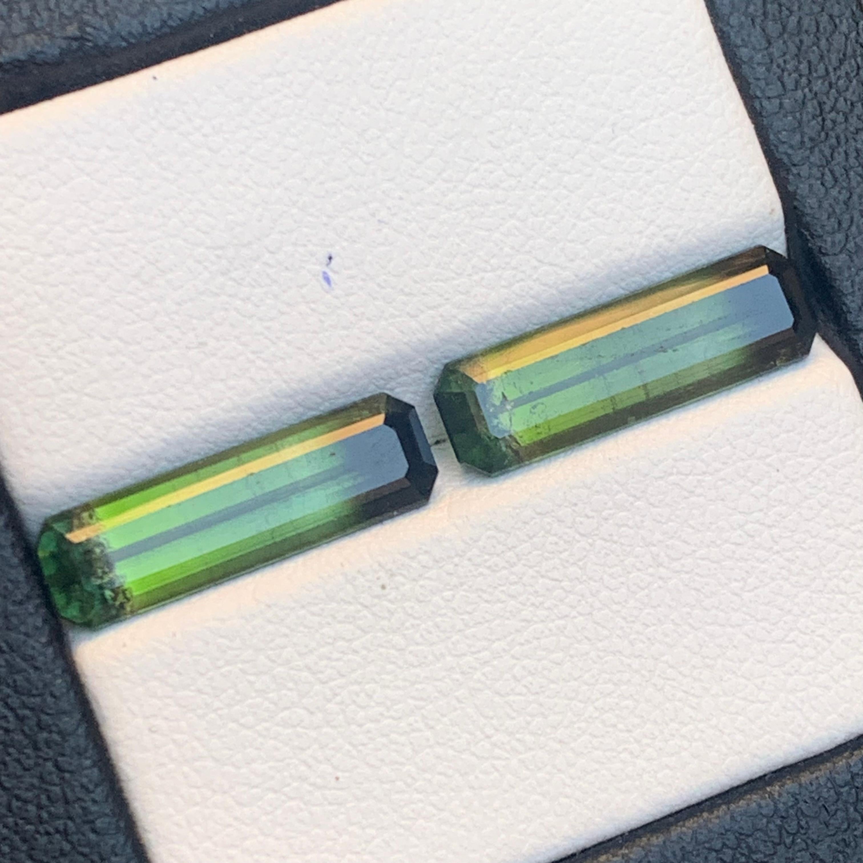 Natural Olive Green Bicolor Tourmaline 6.68 Ct Emerald Cut Loose Gemstone Set For Sale 5