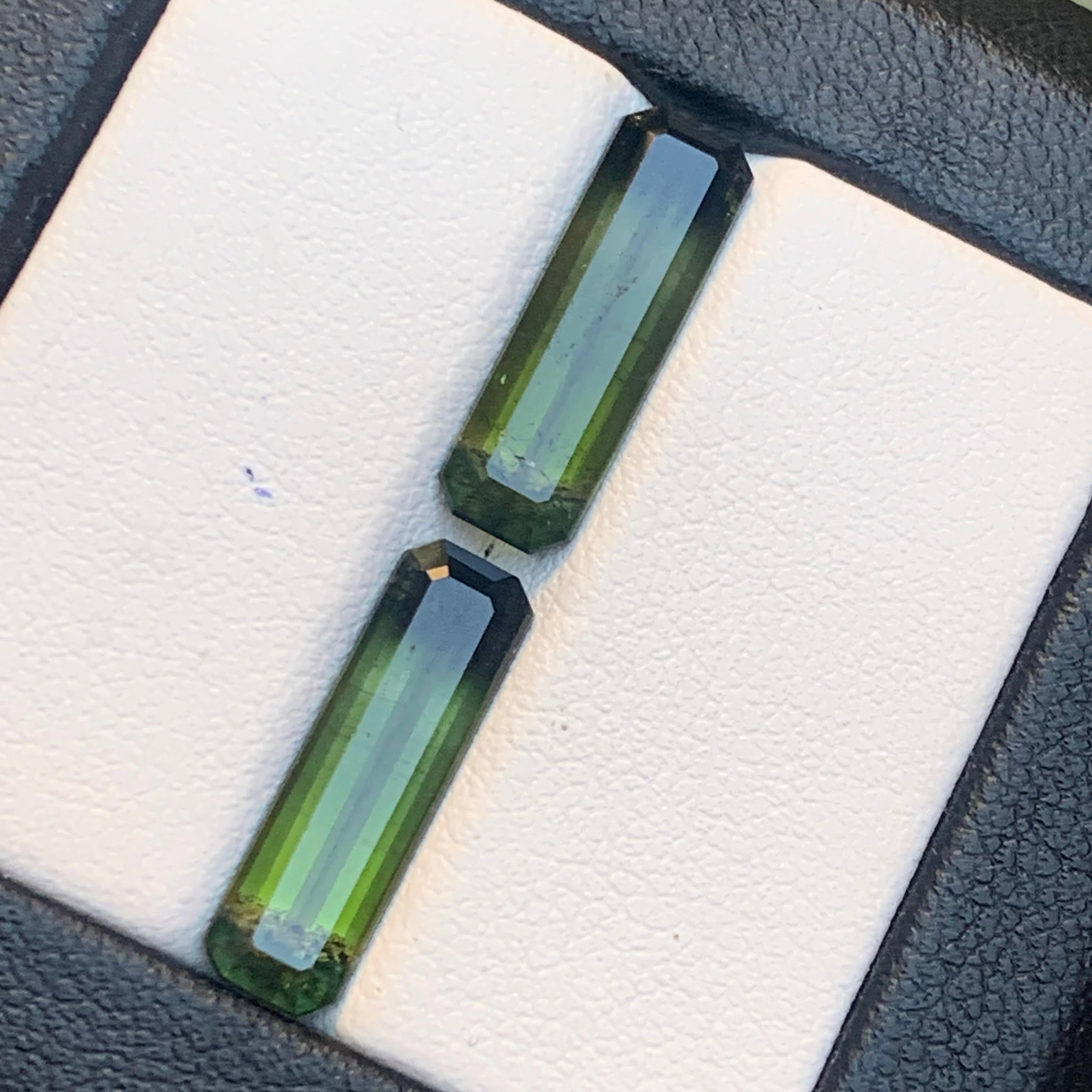 Natural Olive Green Bicolor Tourmaline 6.68 Ct Emerald Cut Loose Gemstone Set For Sale 6