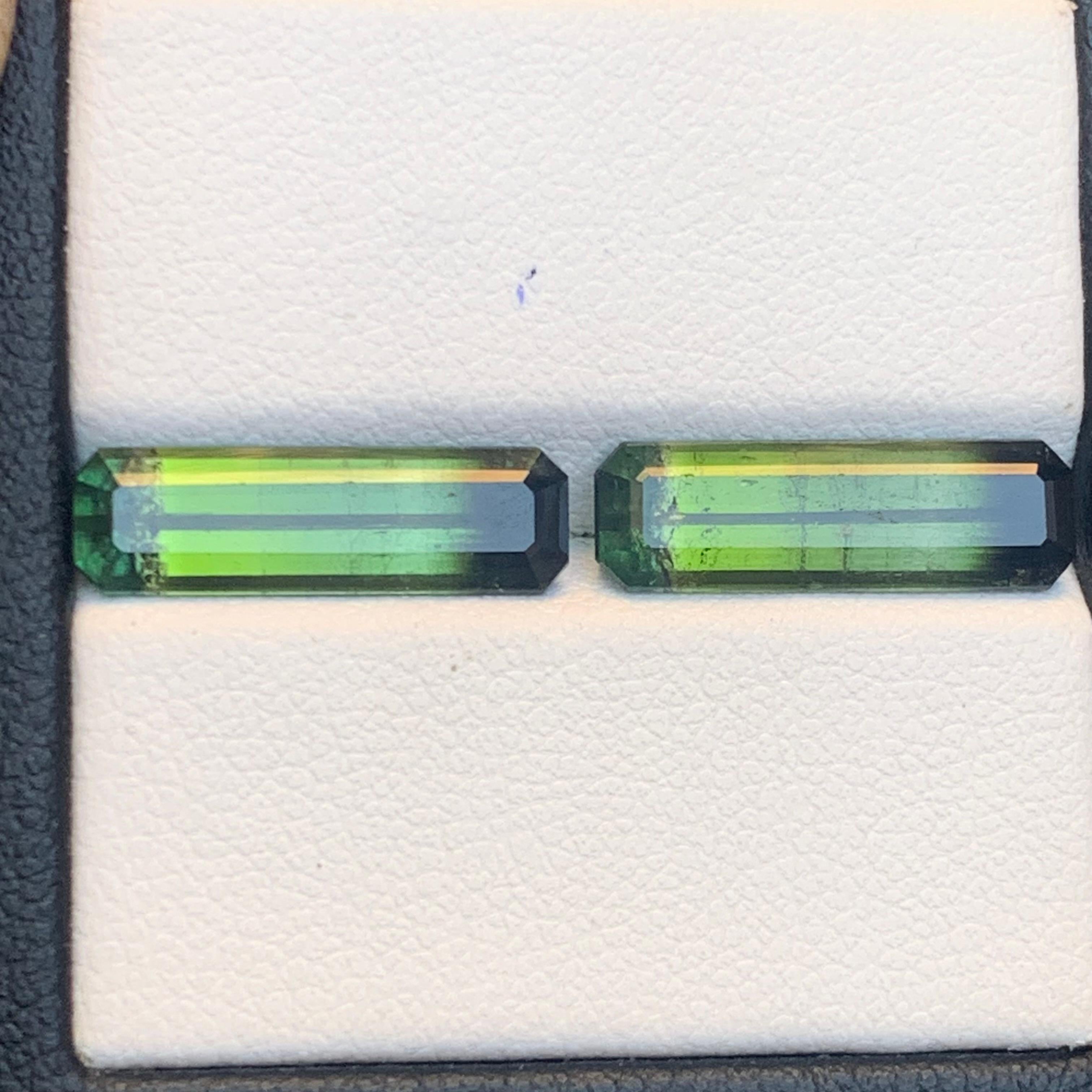 Natural Olive Green Bicolor Tourmaline 6.68 Ct Emerald Cut Loose Gemstone Set For Sale 7