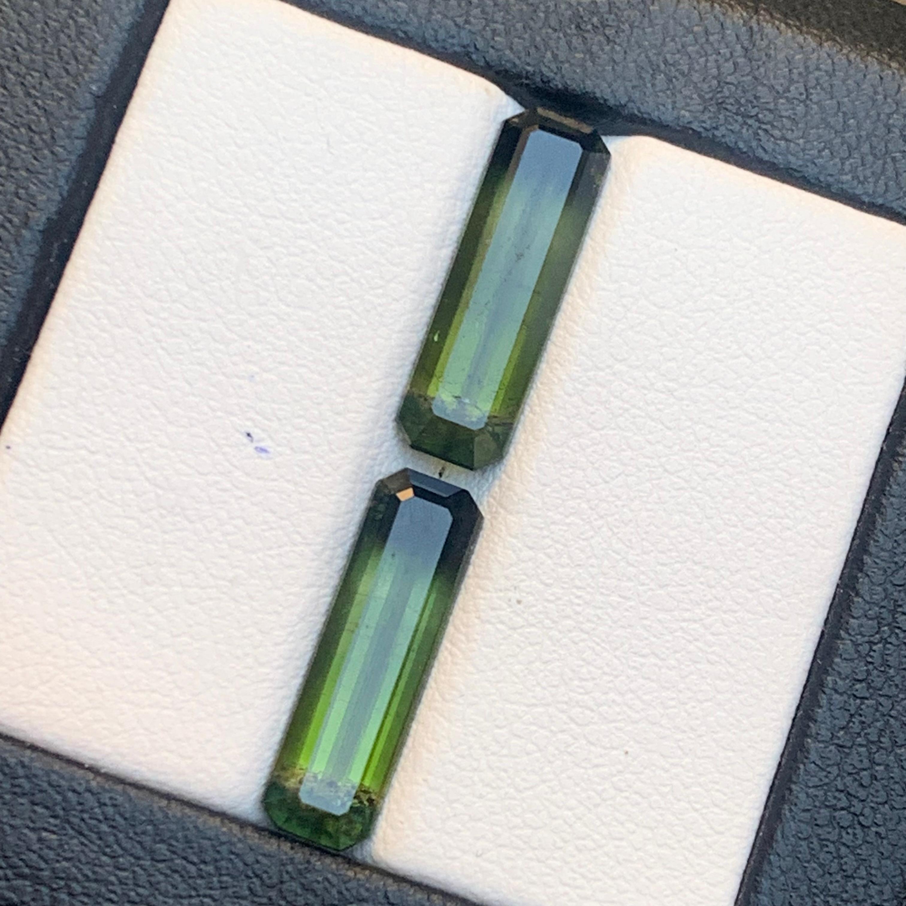 Natural Olive Green Bicolor Tourmaline 6.68 Ct Emerald Cut Loose Gemstone Set For Sale 8