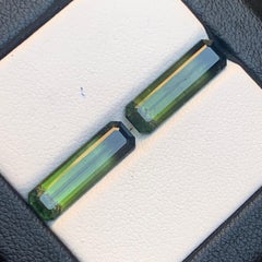 Natural Olive Green Bicolor Tourmaline 6.68 Ct Emerald Cut Loose Gemstone Set