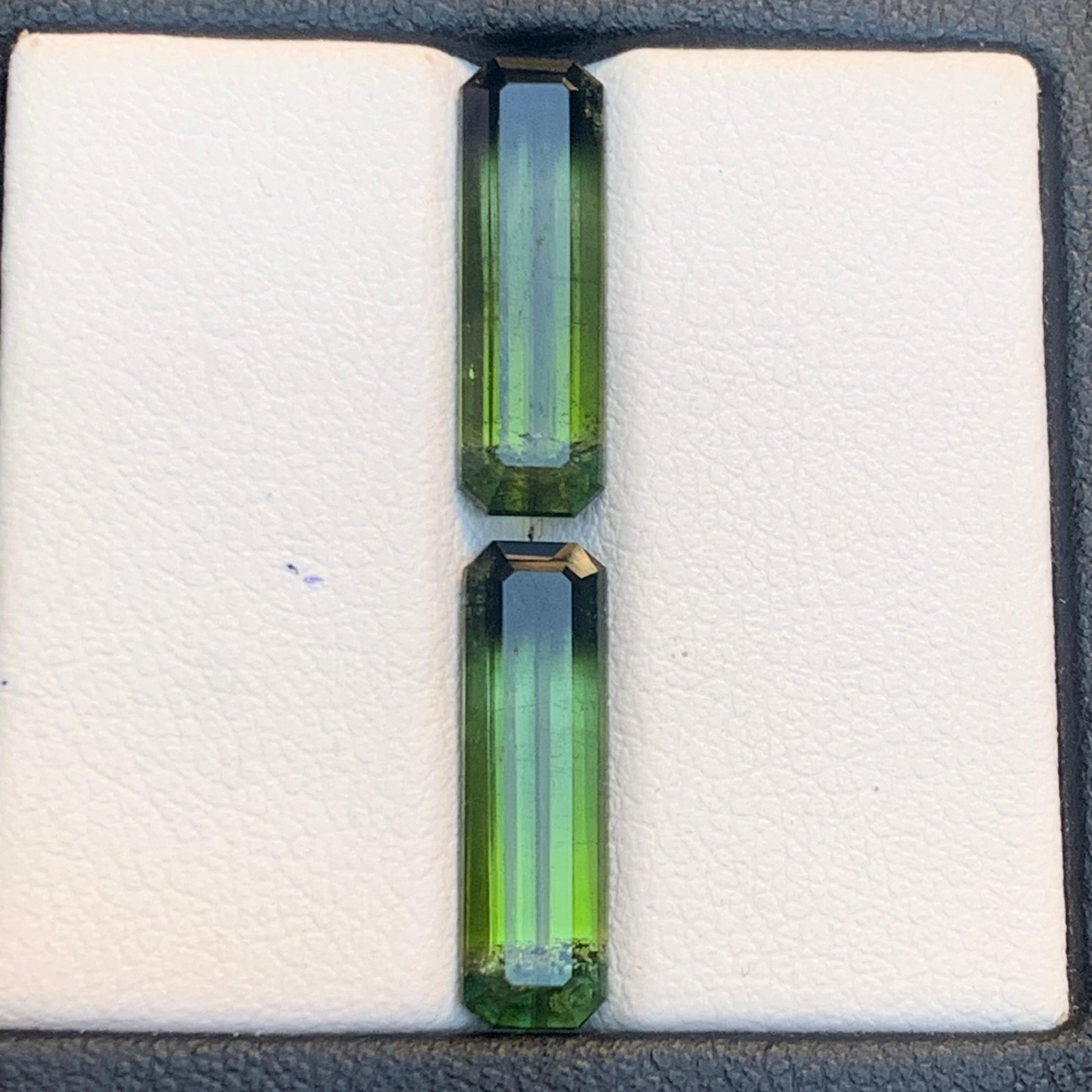 Natural Olive Green Bicolor Tourmaline 6.68 Ct Emerald Cut Loose Gemstone Set For Sale 2