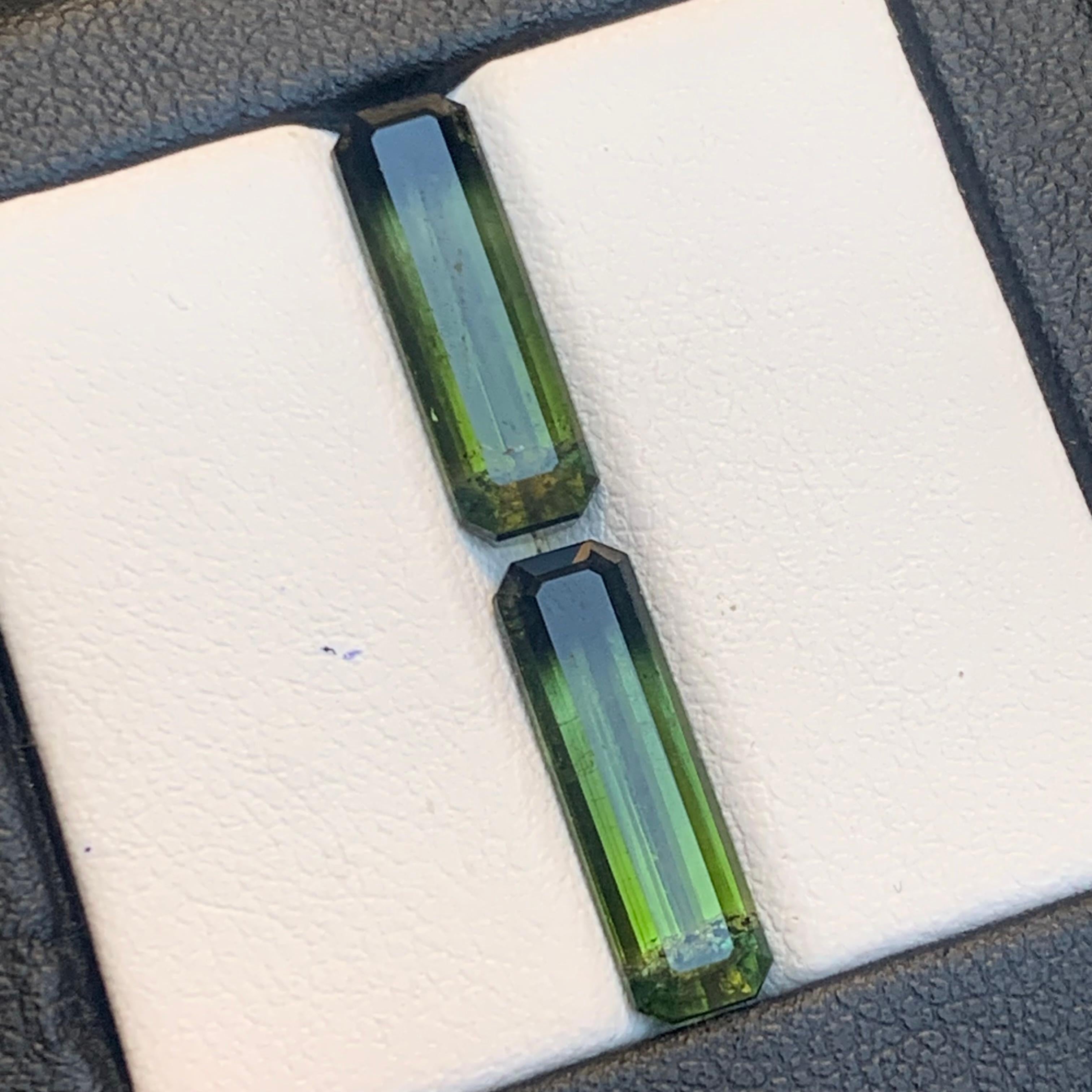 Natural Olive Green Bicolor Tourmaline 6.68 Ct Emerald Cut Loose Gemstone Set For Sale 3