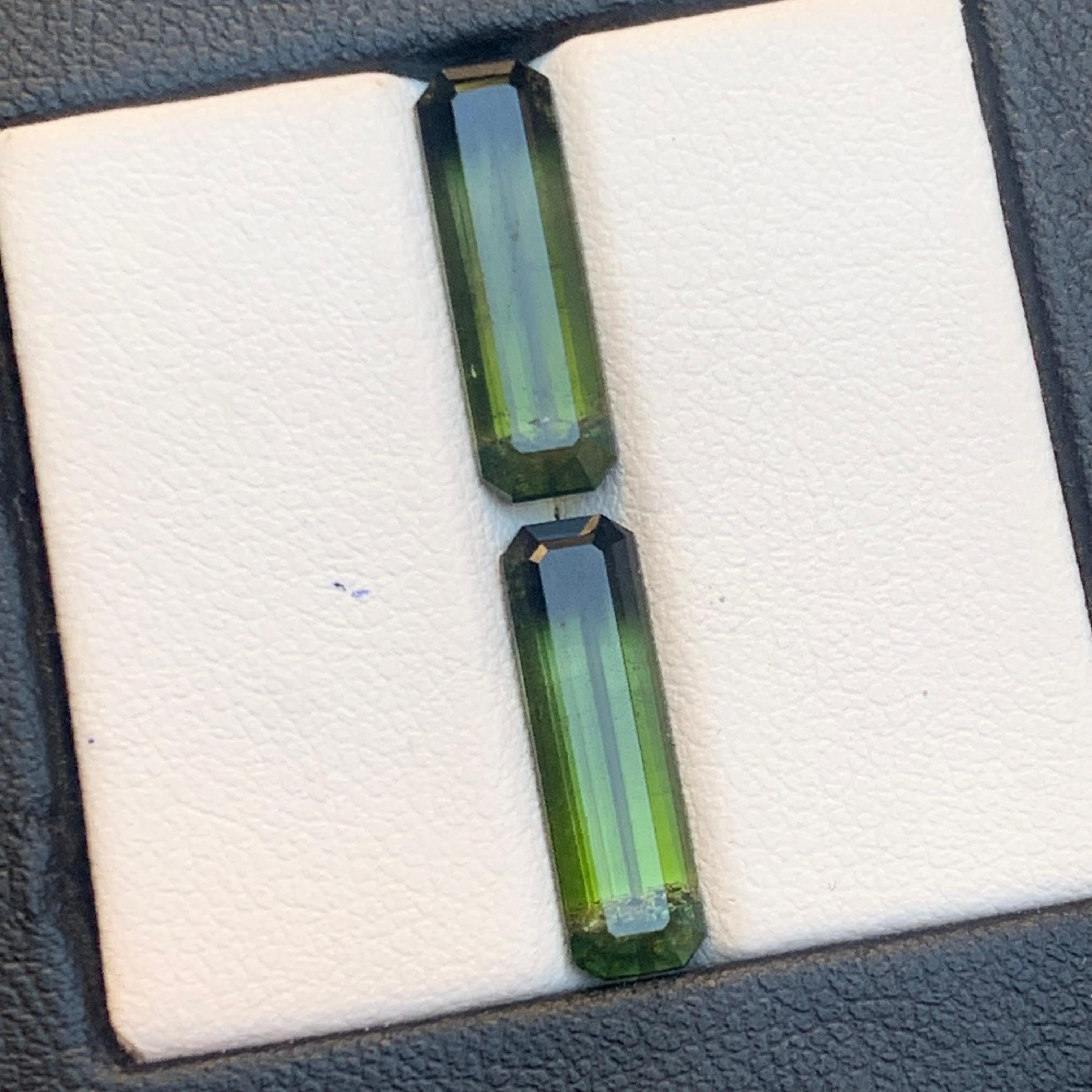 Natural Olive Green Bicolor Tourmaline 6.68 Ct Emerald Cut Loose Gemstone Set For Sale 4