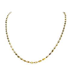 Natural Olive Green Diamond Briollette Chain Necklace in 18 Karat Gold