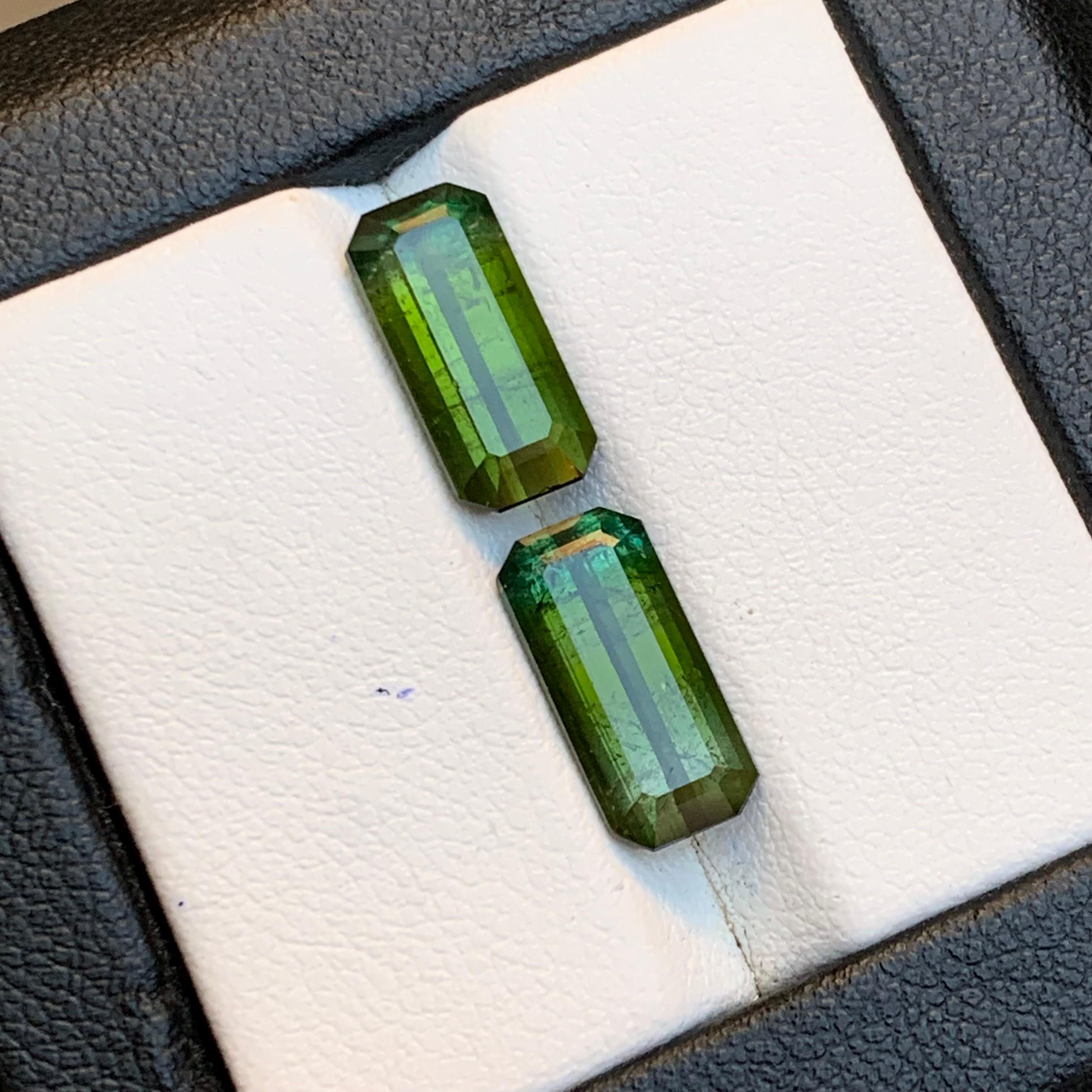 Naturelle Tourmaline vert olive 6.30 Ct Emerald Cut Loose Gemstone Matched Pair en vente 4