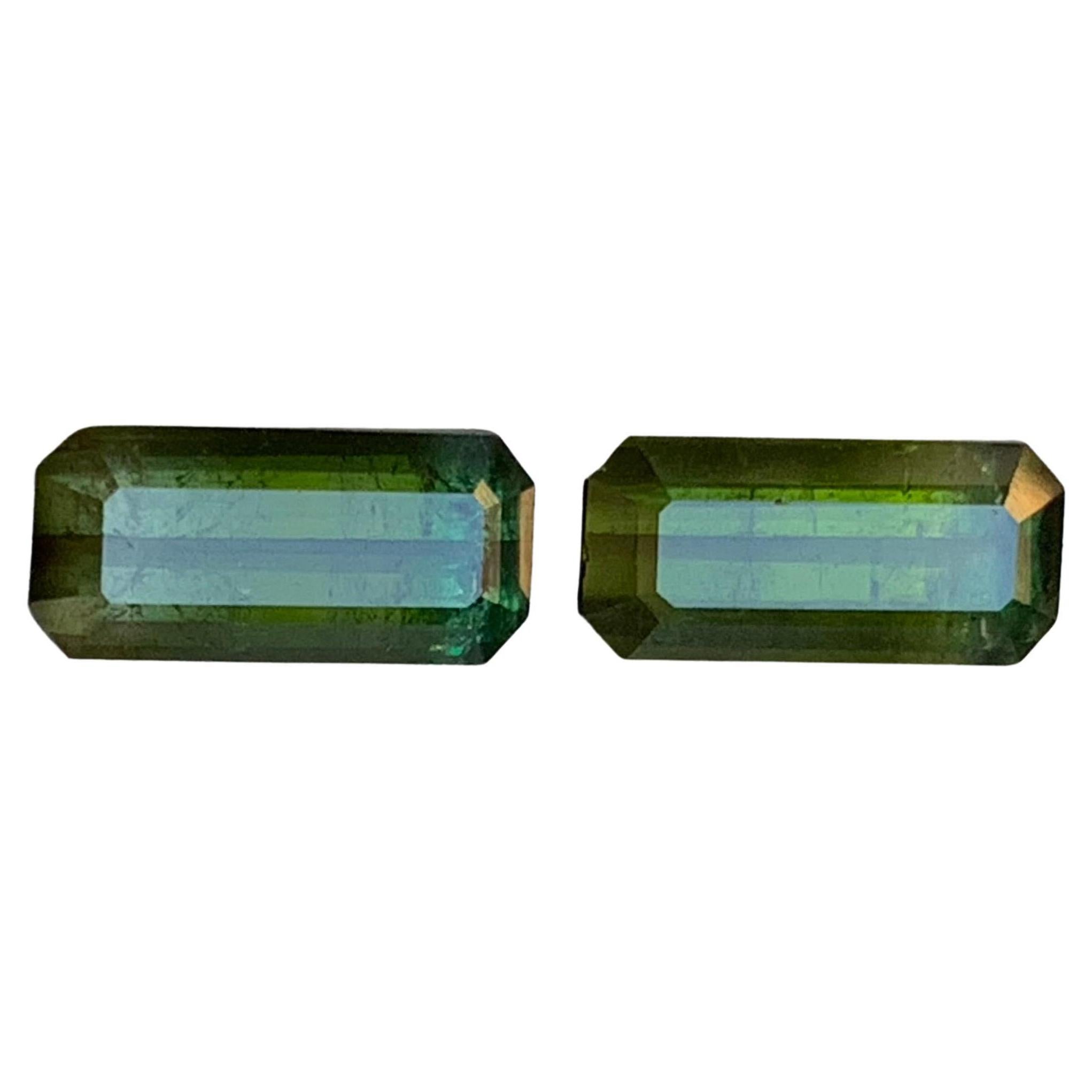 Naturelle Tourmaline vert olive 6.30 Ct Emerald Cut Loose Gemstone Matched Pair