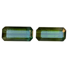 Naturelle Tourmaline vert olive 6.30 Ct Emerald Cut Loose Gemstone Matched Pair