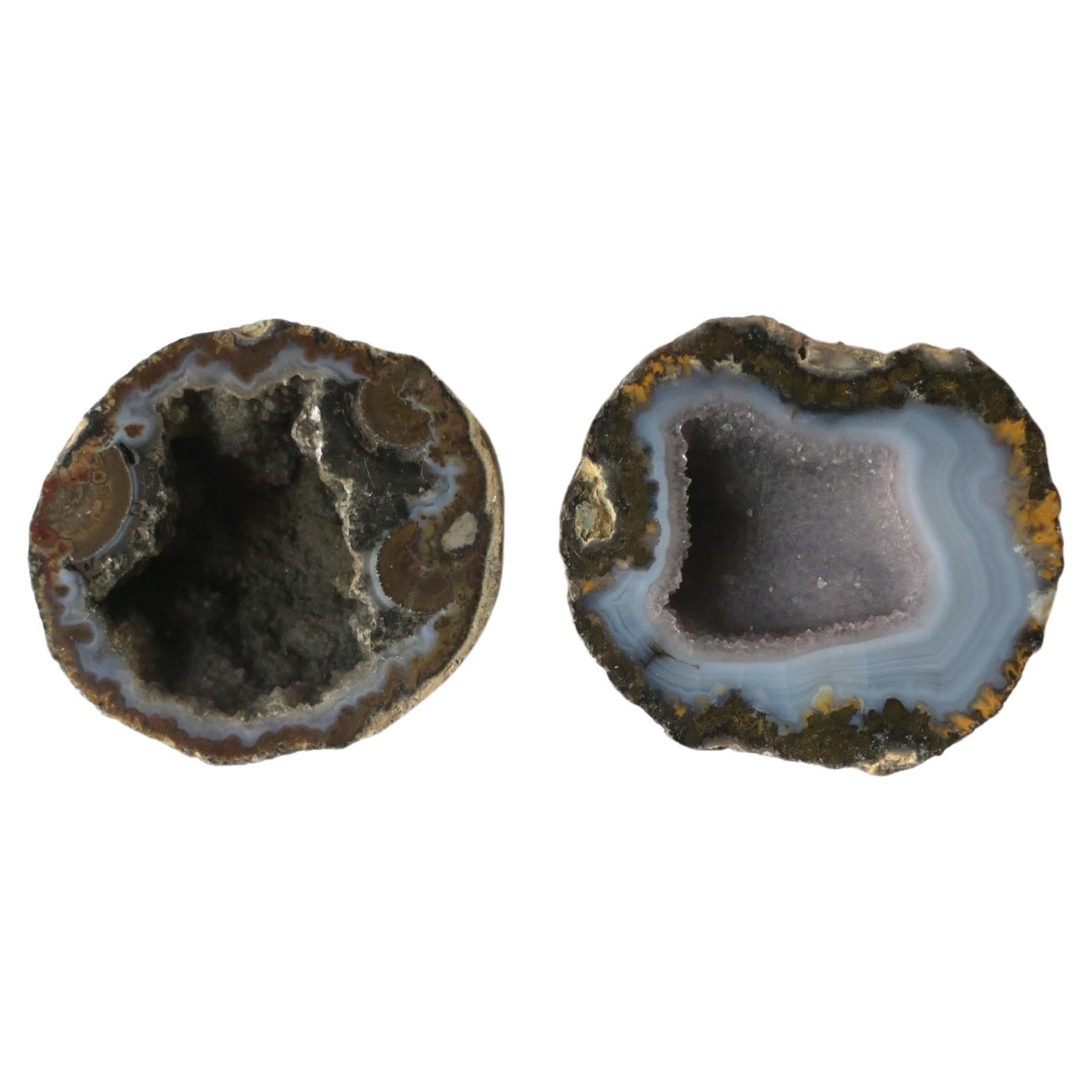 Natural Onyx Agate Quartz Geodes Decorative Objects, Set/Pair For Sale