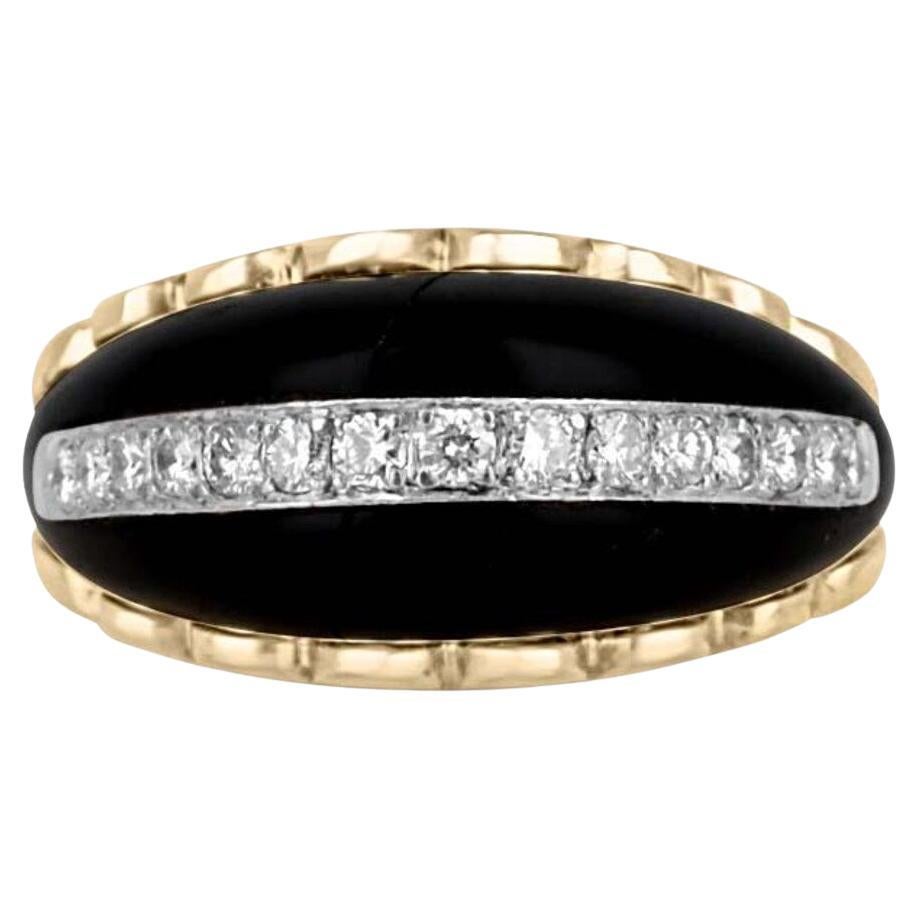 Anillo de Oro Floral en Dos Tonos con Ónix Natural y Diamantes y Detalles de Pavé en venta