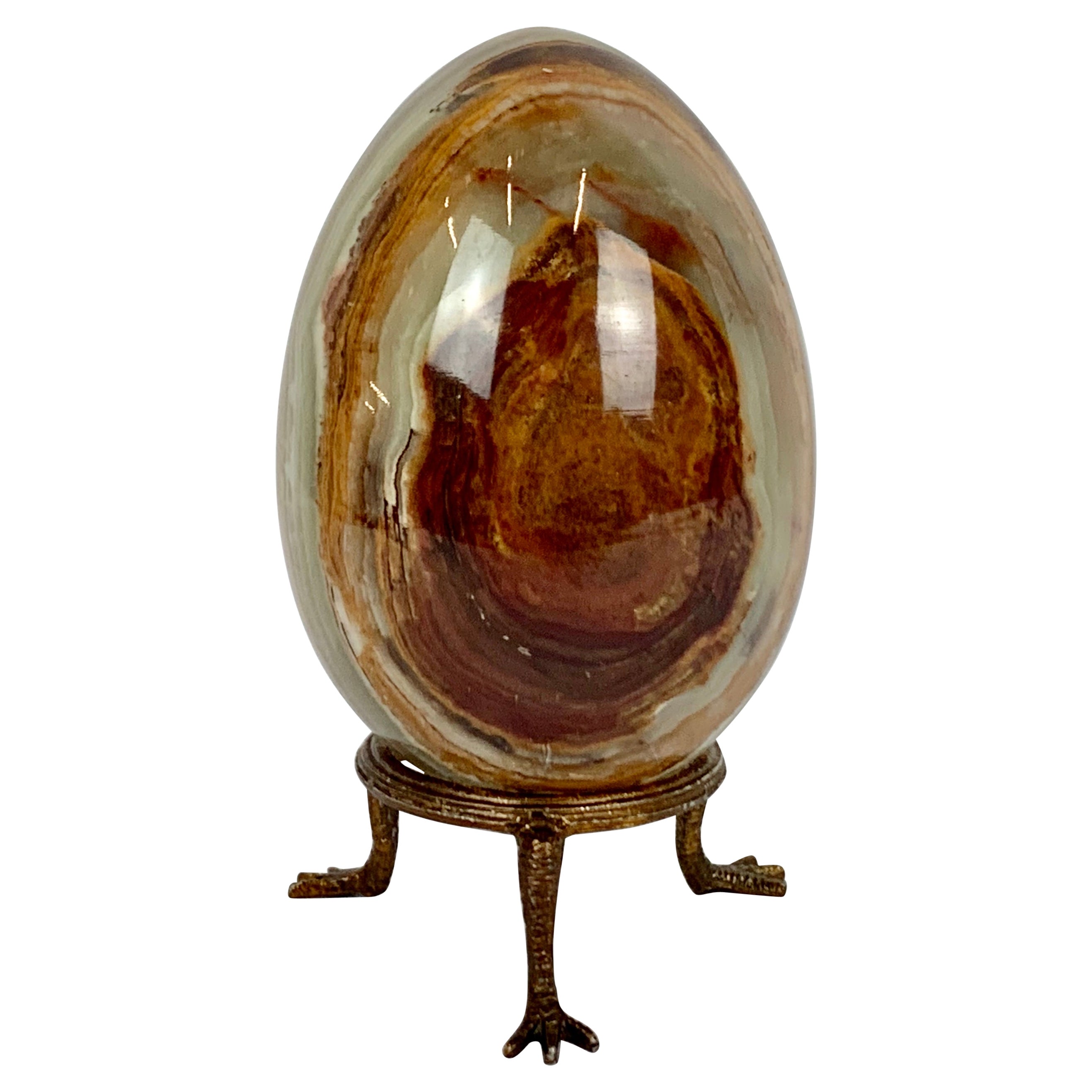 Natural Onyx Egg Form on Gilt Stand