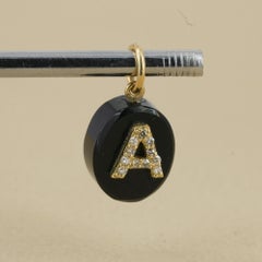 Natural Onyx Gemstone Charm Solid 14k Gold A Initial Genuine Diamond Pendant