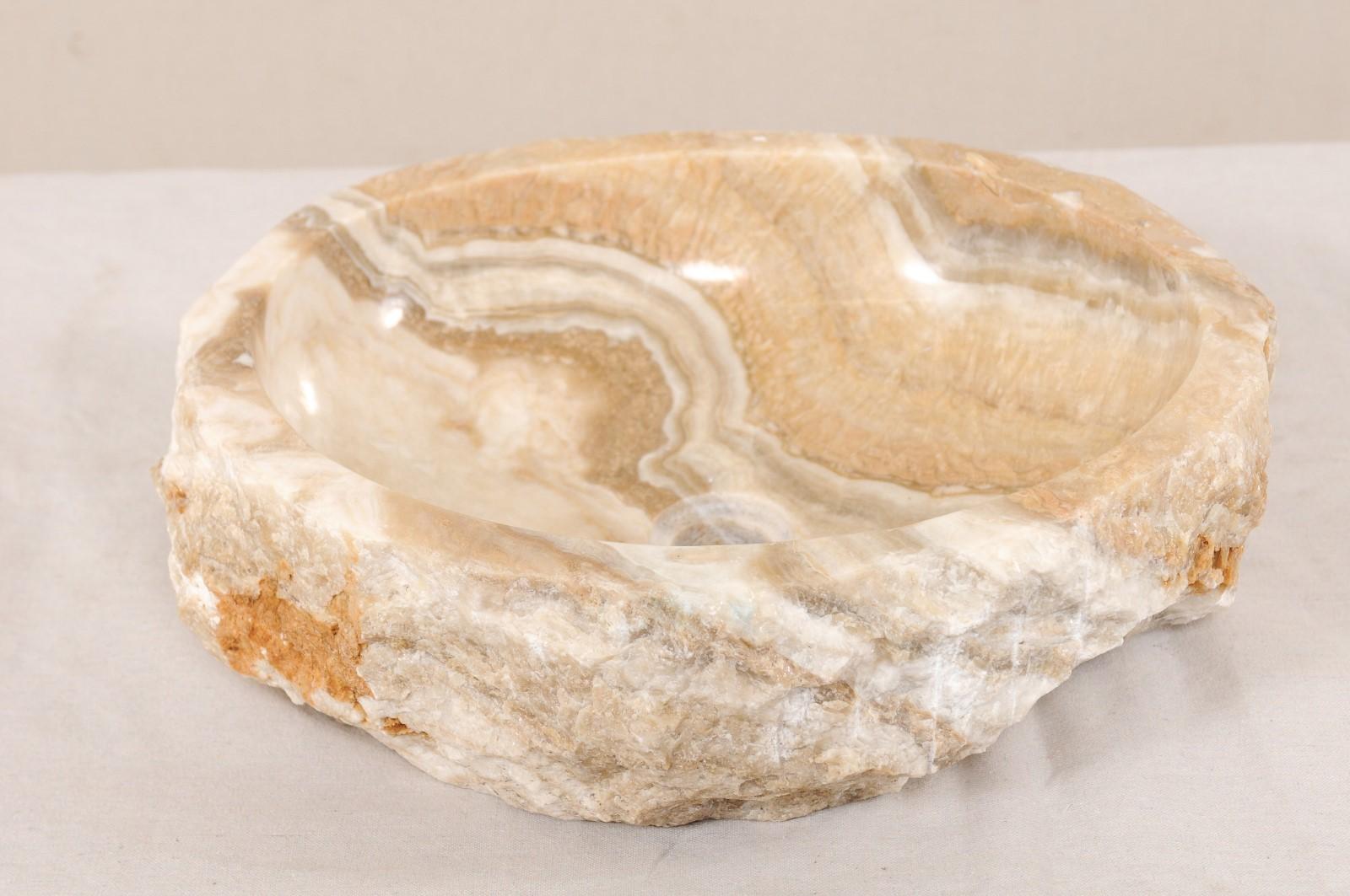 Carved Natural Onyx Sink Basin in Cream, White, Beige and Grey