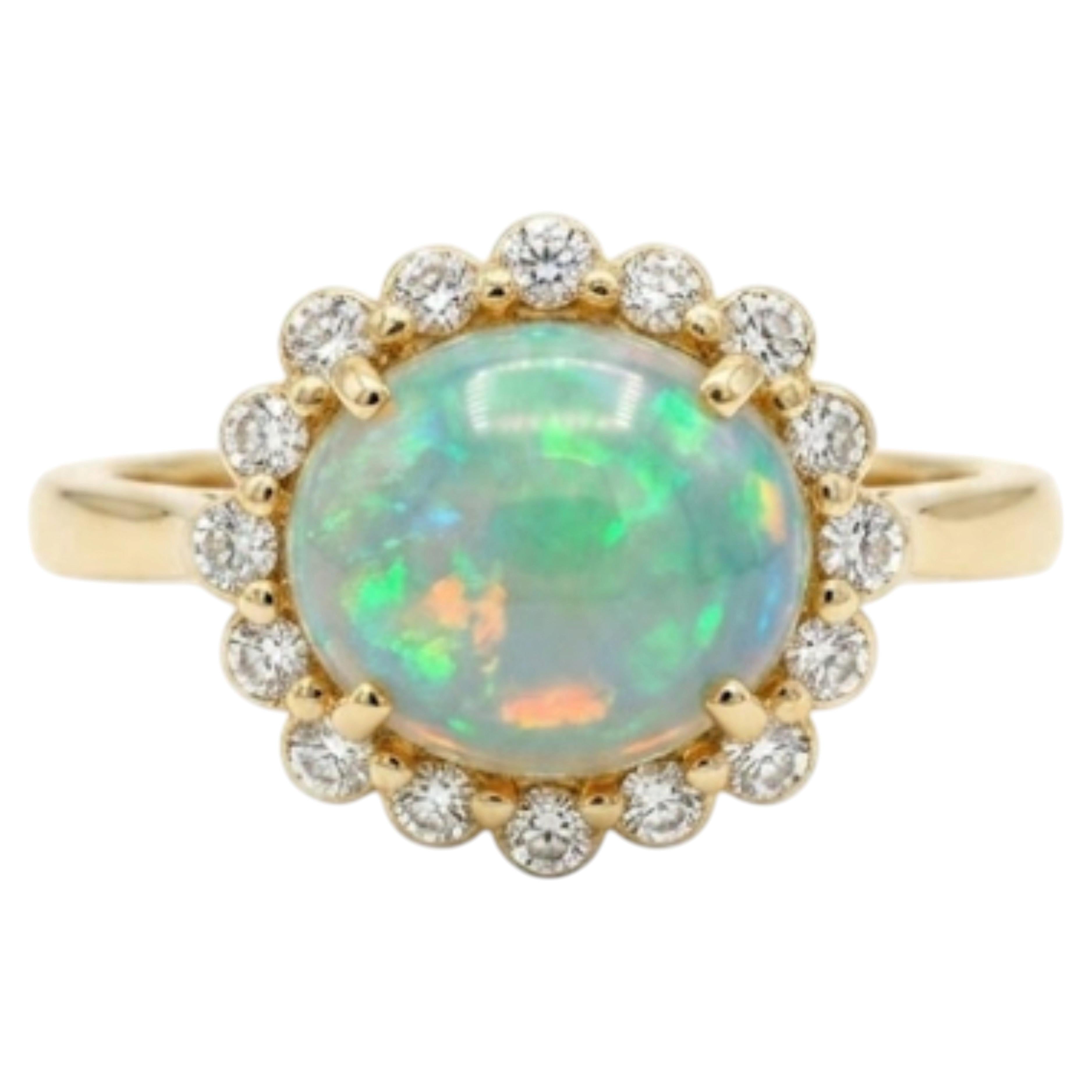 Designer 18K Gold Opal 1.05ct & Diamond 0.15ct Halo Ring