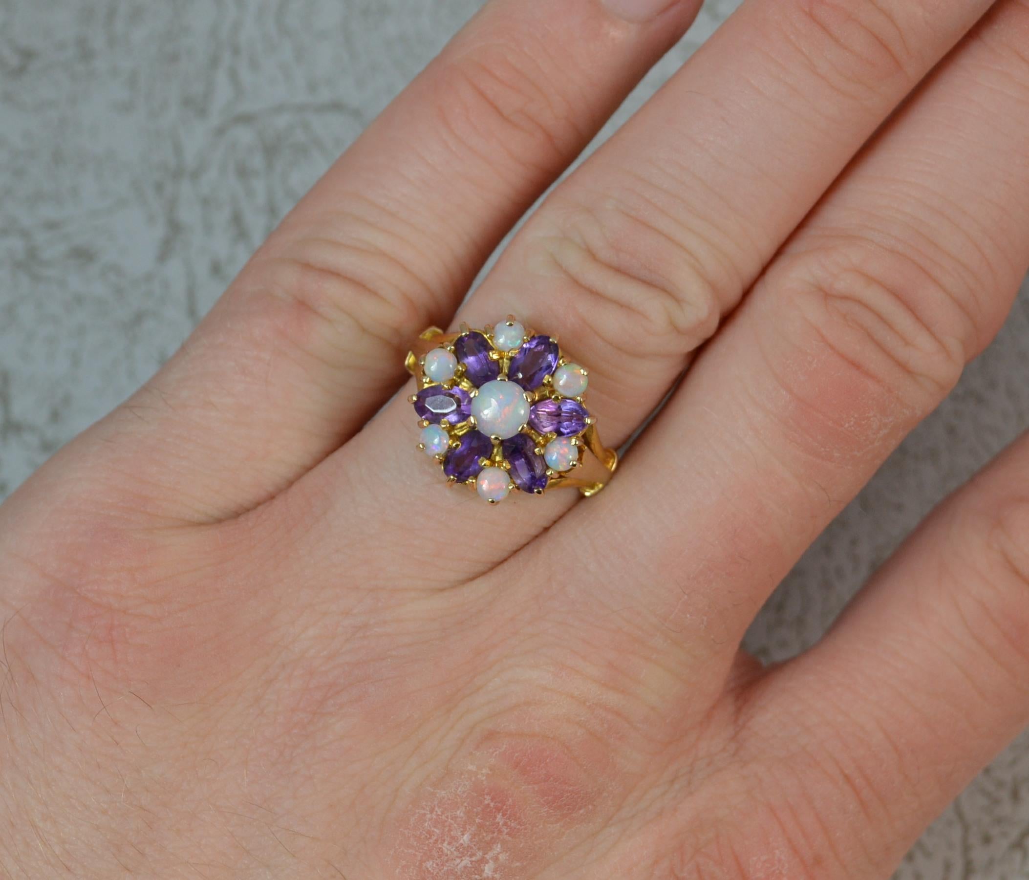 Victorian Natural Opal and Amethyst 9 Carat Gold Cluster Ring