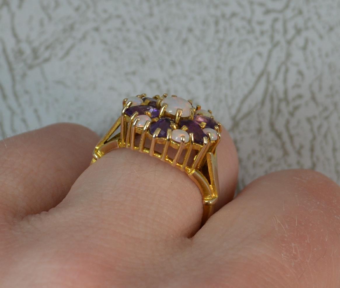 Round Cut Natural Opal and Amethyst 9 Carat Gold Cluster Ring