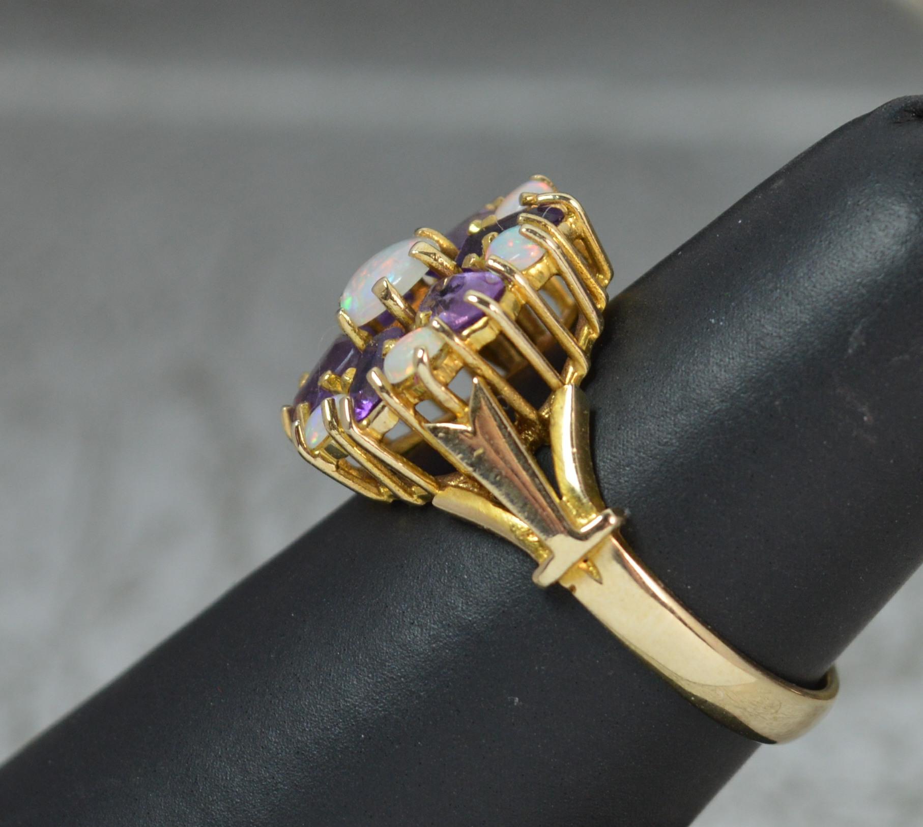 Natural Opal and Amethyst 9 Carat Gold Cluster Ring 1