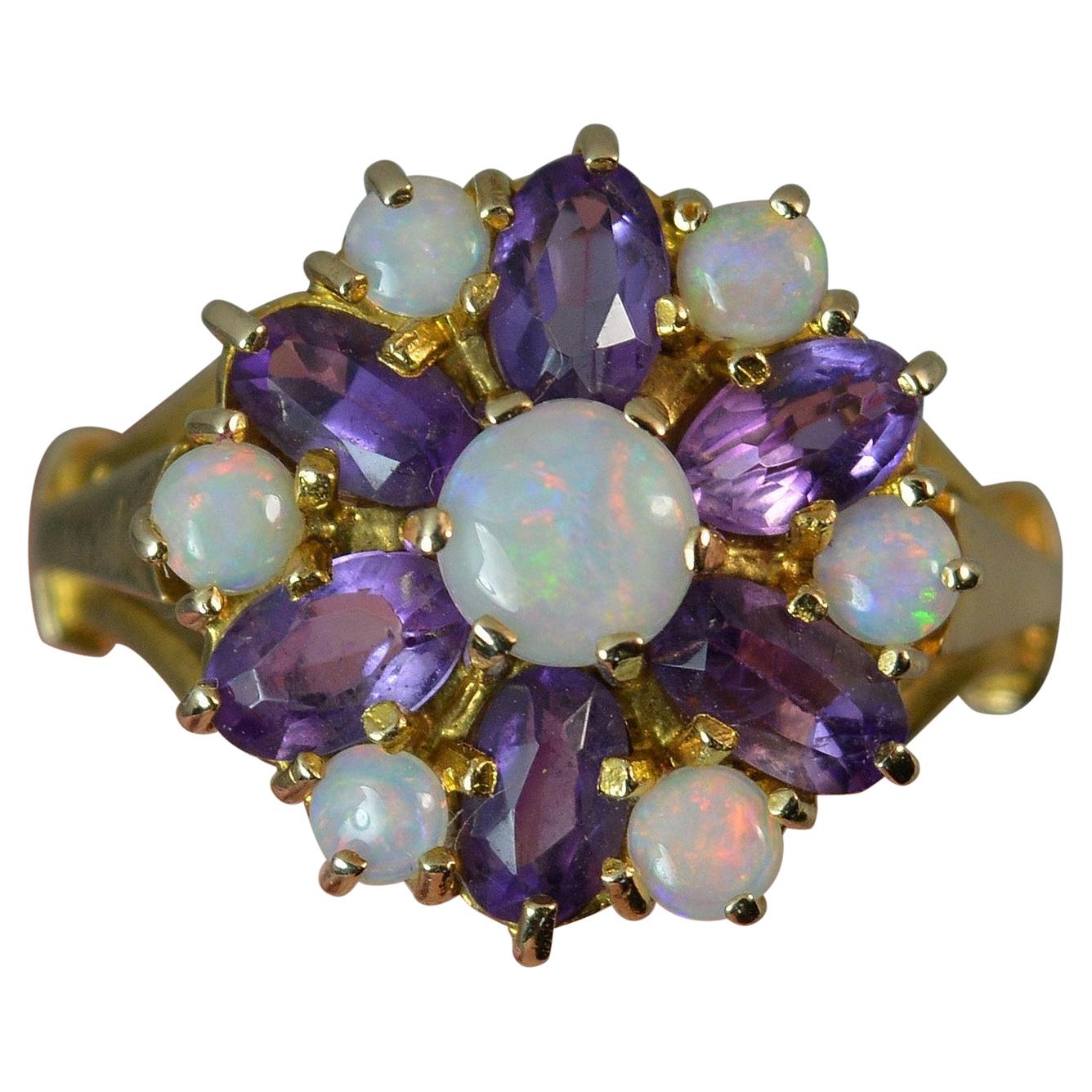 Natural Opal and Amethyst 9 Carat Gold Cluster Ring