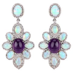 Statement-Ohrringe mit natürlichem Opal, Amethyst und Diamant 25,5 Karat insgesamt