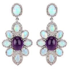 Natural Opal Amethyst and Diamond Statement Earrings 25.5 Carats Total