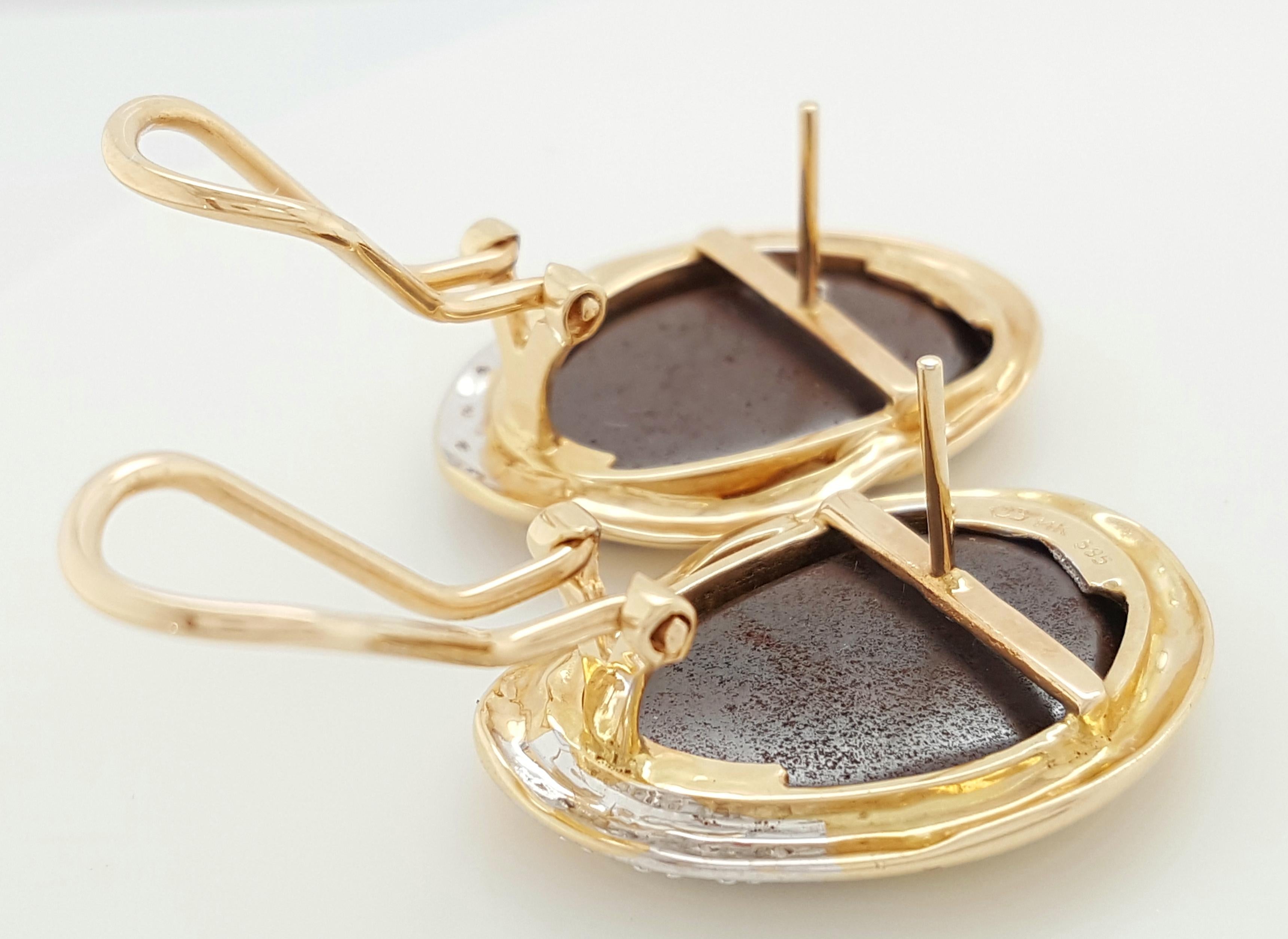 Women's or Men's Natural Opal and diamond Stud Earrings Encased in 14 Karat Yellow Gold Bezels