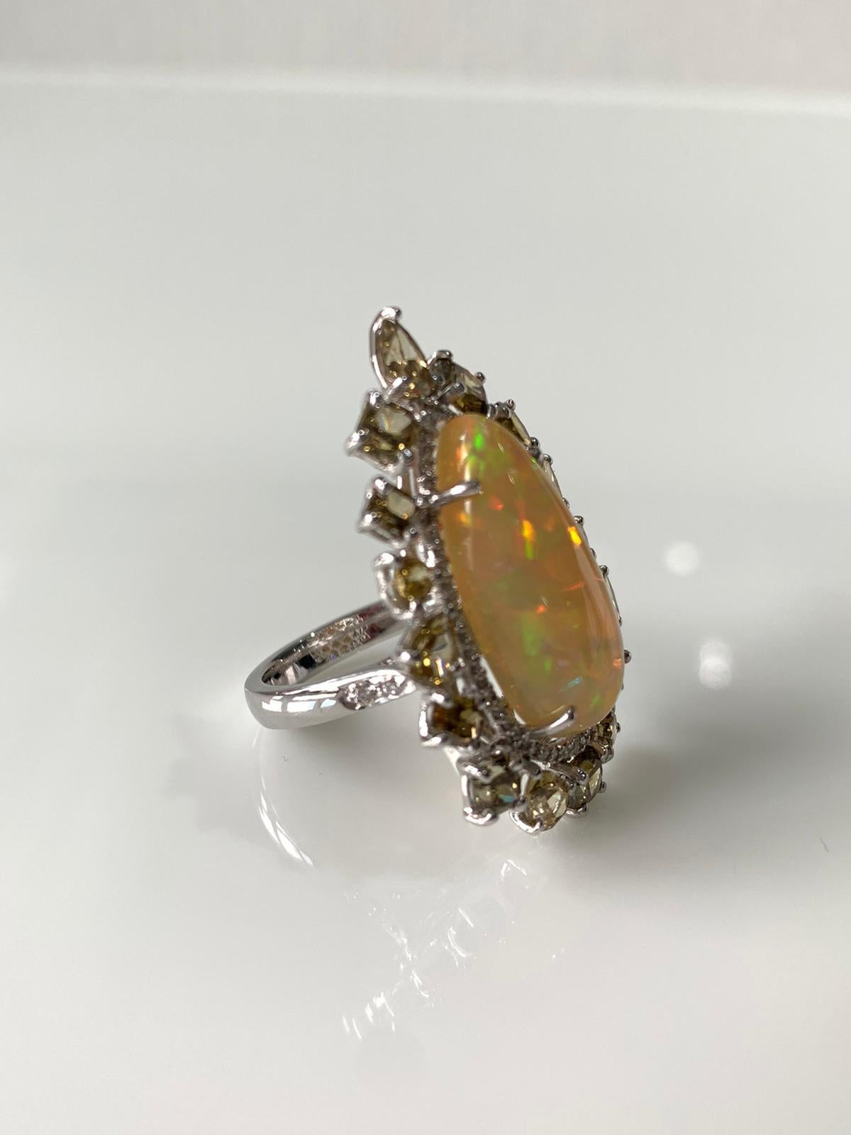 Modern Natural Opal and Fancy Diamond Ring Set in 18 Karat Gold