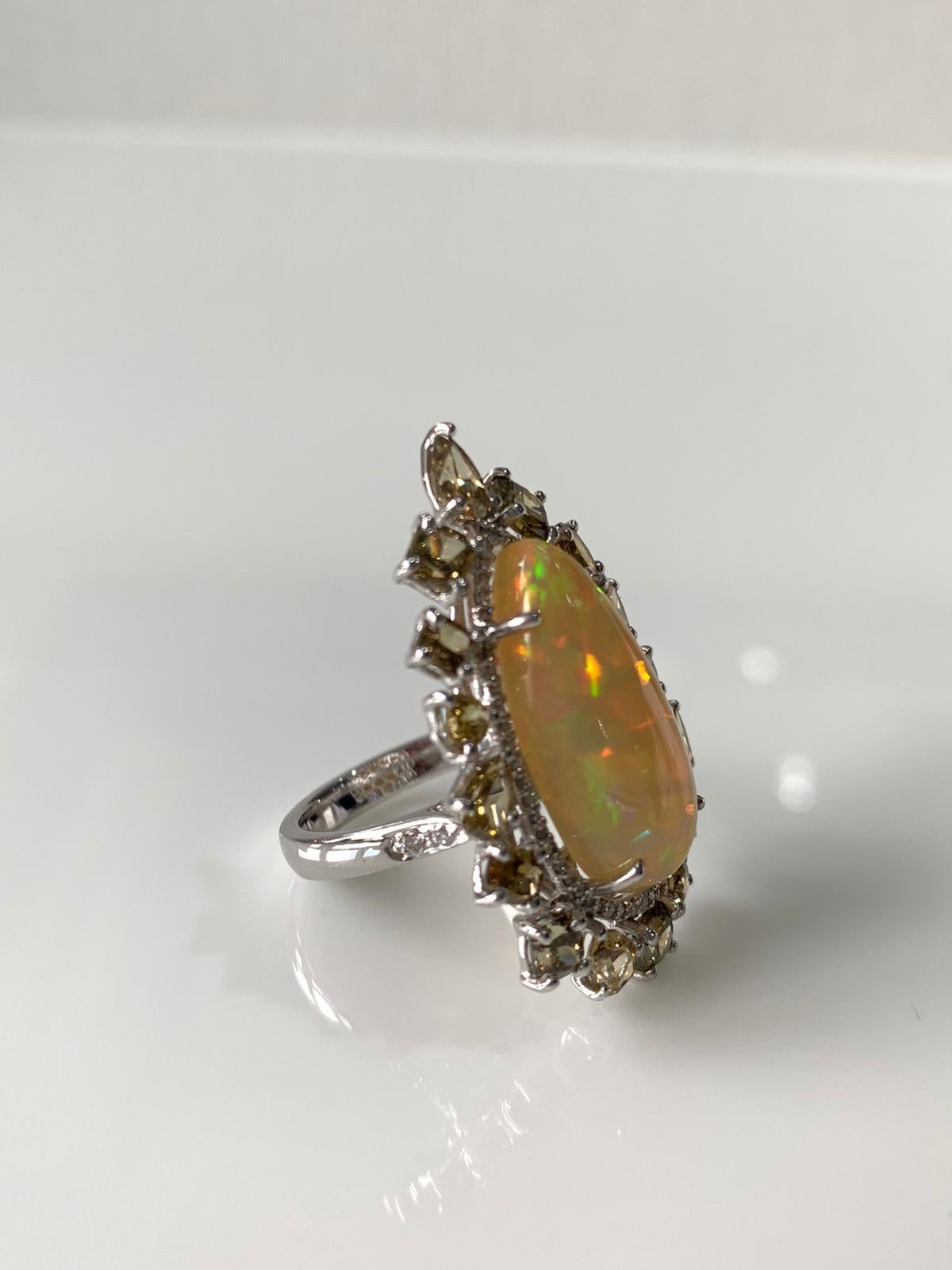 Natural Opal and Fancy Diamond Ring Set in 18 Karat Gold In New Condition In Hong Kong, HK