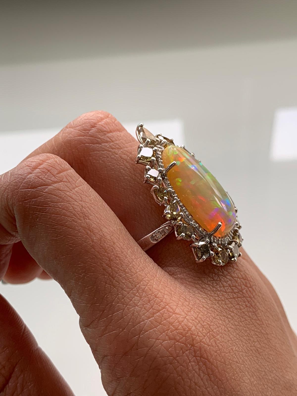 Women's Natural Opal and Fancy Diamond Ring Set in 18 Karat Gold