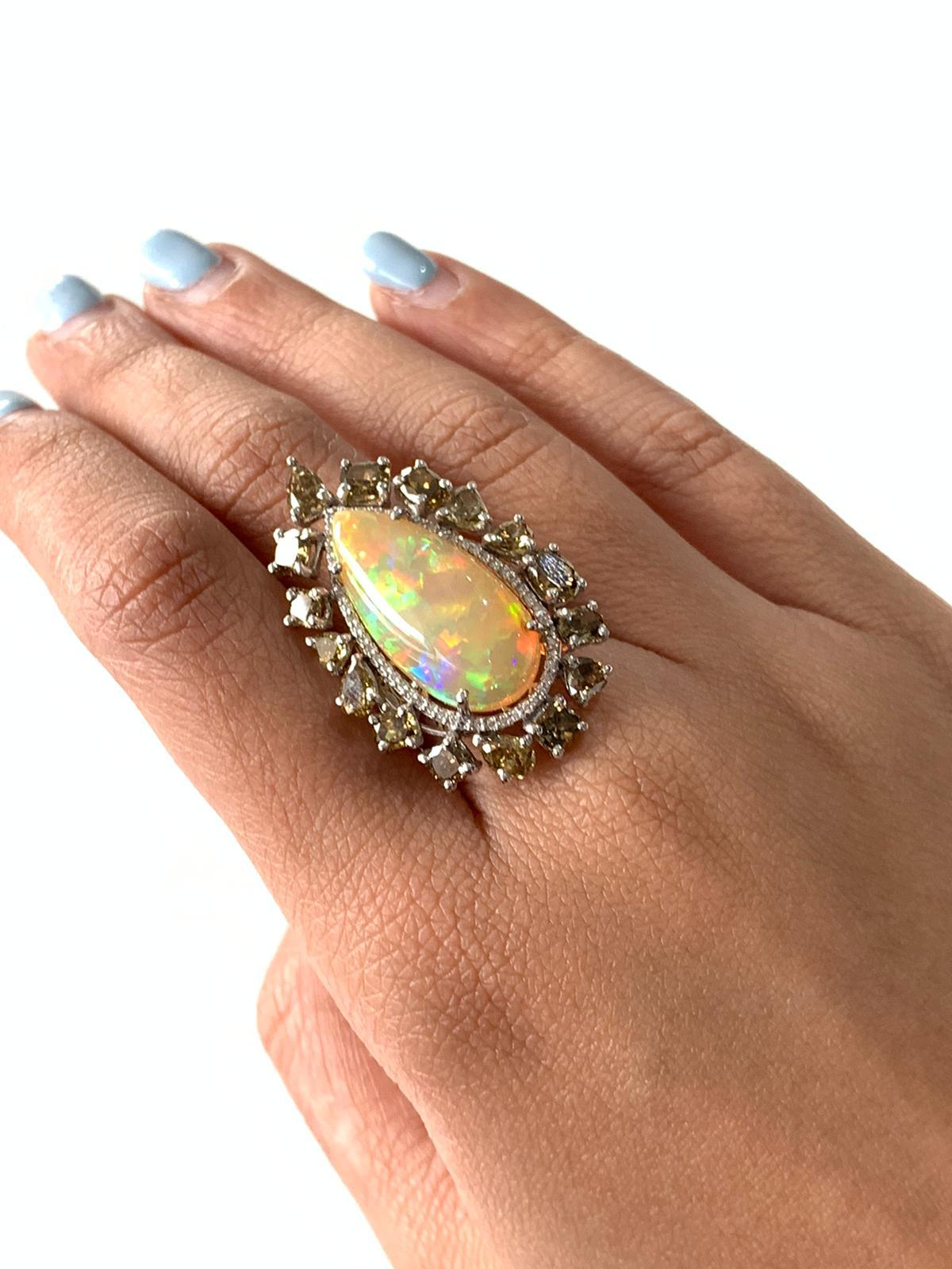 Natural Opal and Fancy Diamond Ring Set in 18 Karat Gold 1