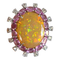 Natural Opal and Pink Sapphire Ring Set in 18 Karat Gold with Diamonds