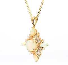 Natürlicher Opal und weißer Diamant 1,91 Karat TW Gold Tropfenanhänger