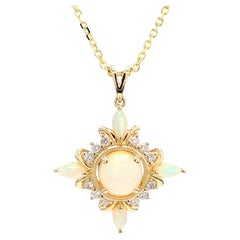 Natural Opal and White Diamond 1.91 Carat TW Gold Drop Pendant